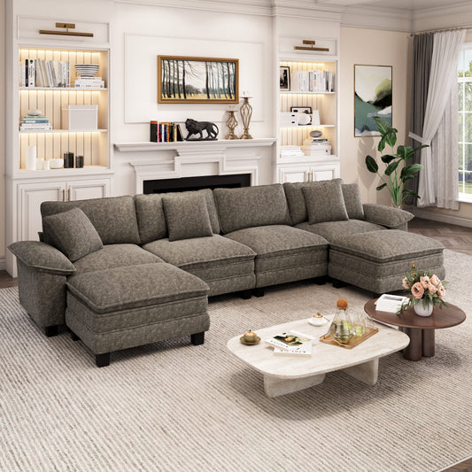 Captiva Designs Cloud Modular Sectional Sofa, 157.5" U-Shaped 6-Seater Couch with Ottomans