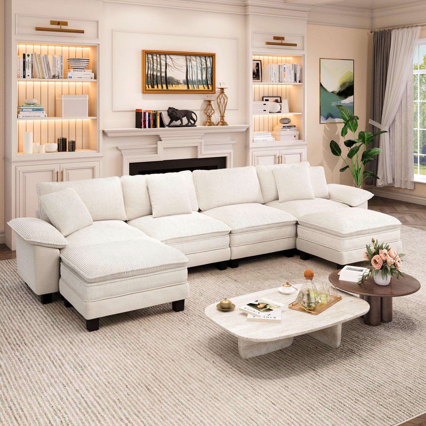 Captiva Designs Cloud Modular Sectional Sofa, 157.5" U-Shaped 6-Seater Couch with Ottomans