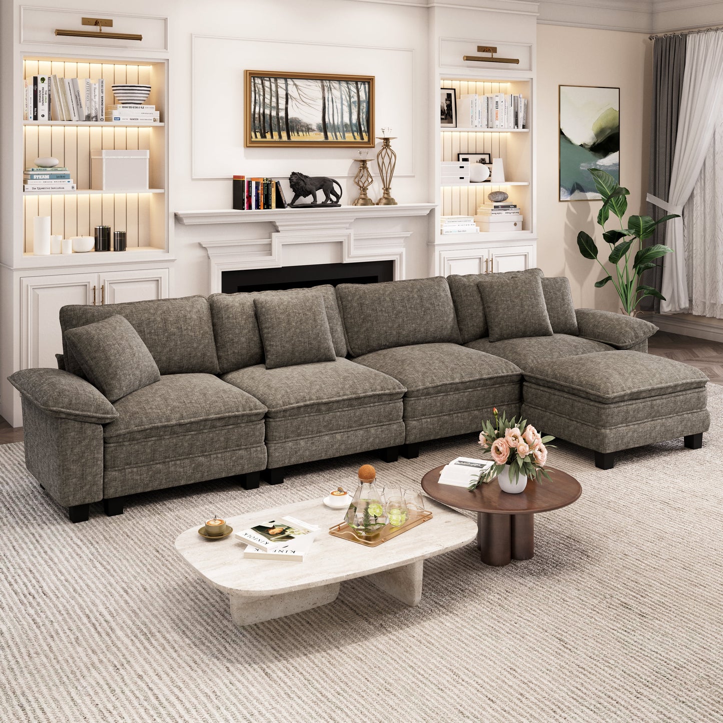 Captiva Designs 5-Seater Cloud Modular Sectional Sofa, 157.5" L-Shaped Couch with Movable Ottoman