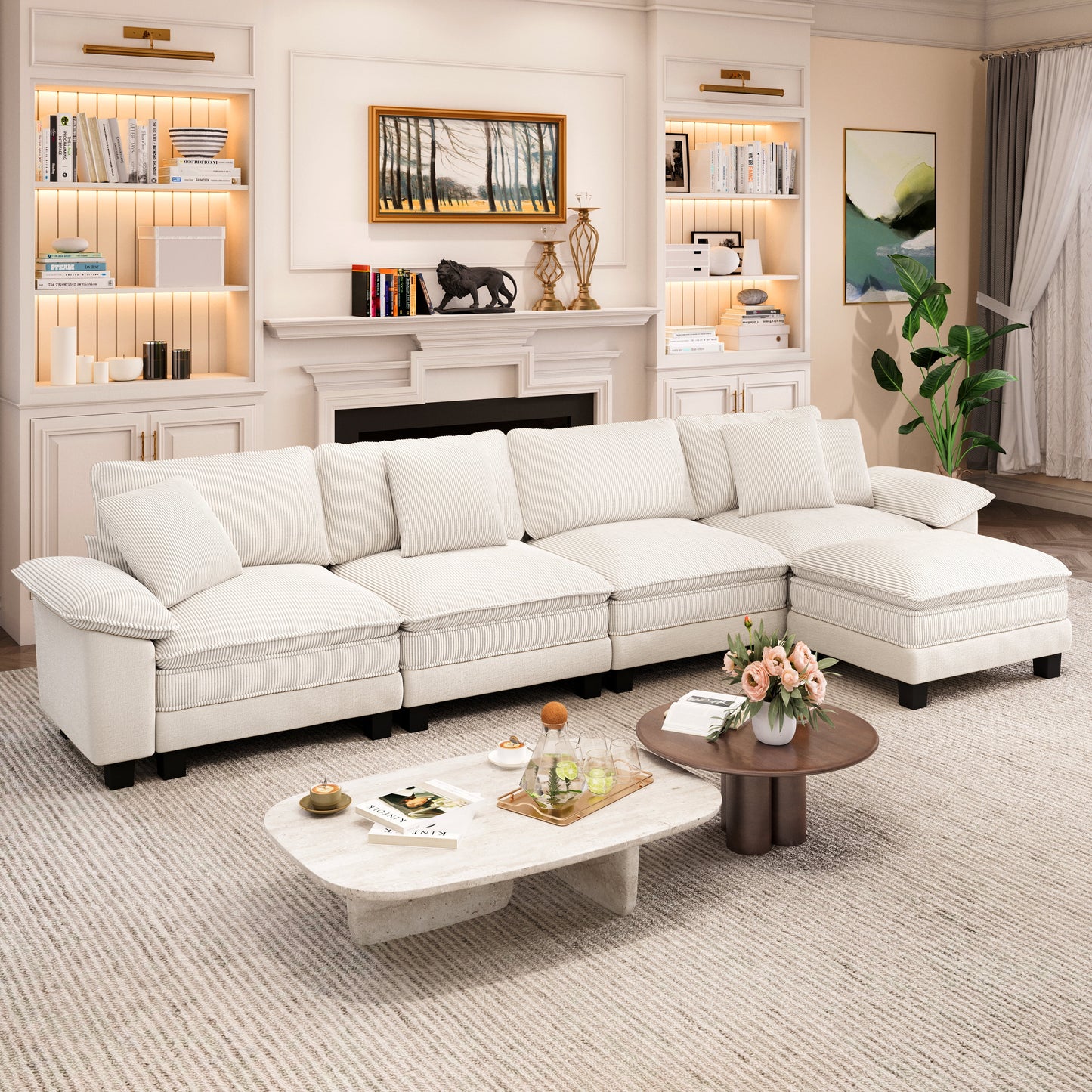Captiva Designs 5-Seater Cloud Modular Sectional Sofa, 157.5" L-Shaped Couch with Movable Ottoman