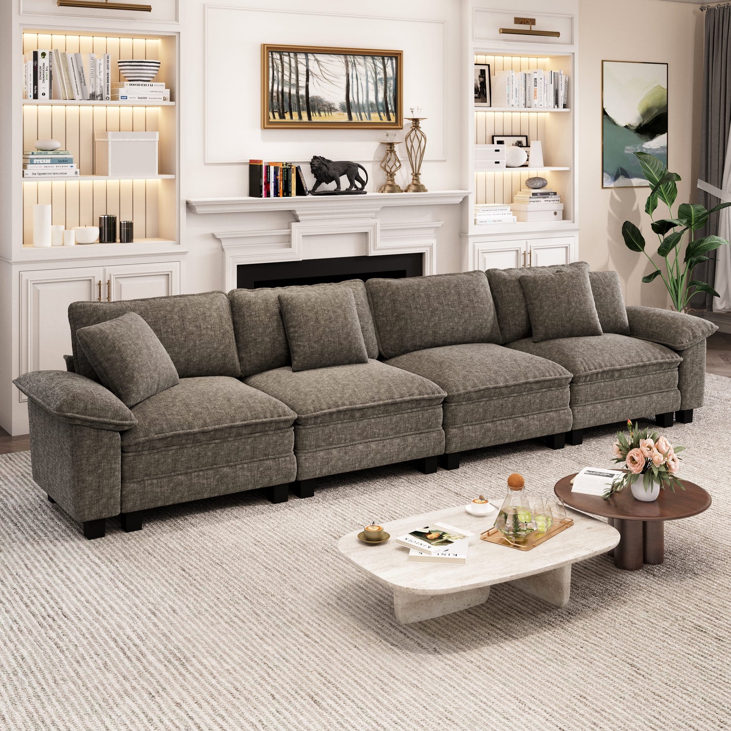 Captiva Designs Cloud Modular Sofa, 157.5" Sectional Couch with Deep Seats, 4-Seater Upholstered Sofa for Living Room