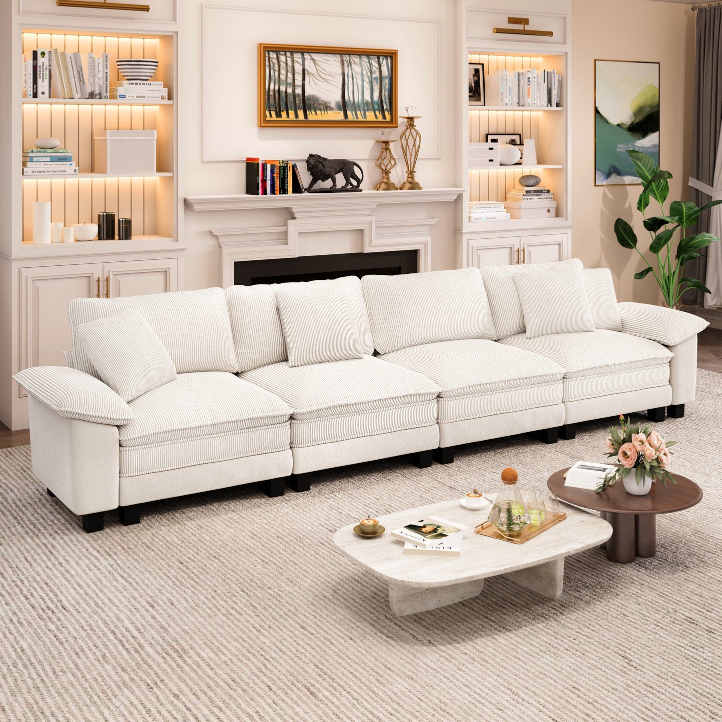 Captiva Designs Cloud Modular Sofa, 157.5" Sectional Couch with Deep Seats, 4-Seater Upholstered Sofa for Living Room