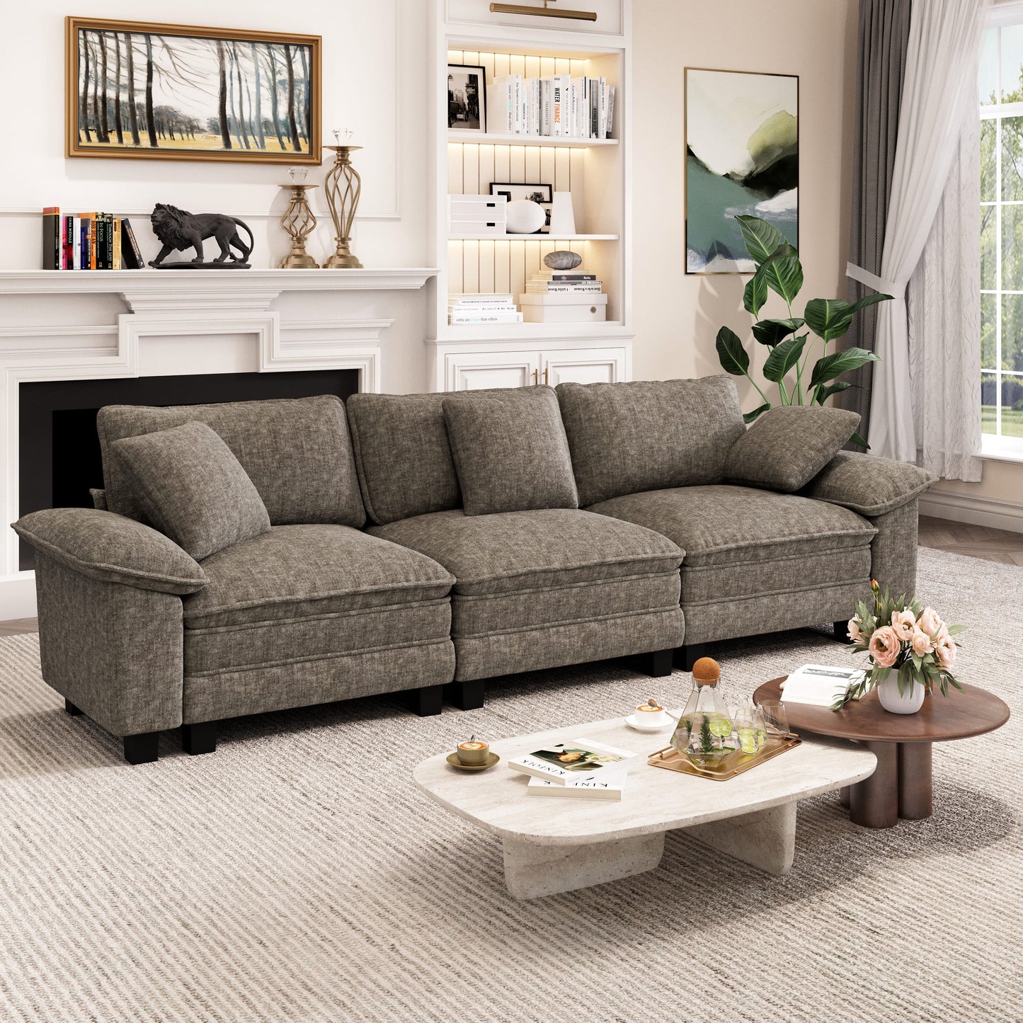 Captiva Designs 123.6" Cloud Modular Sofa, 3-Seater Deep Seat Sectional Couch for Living Room