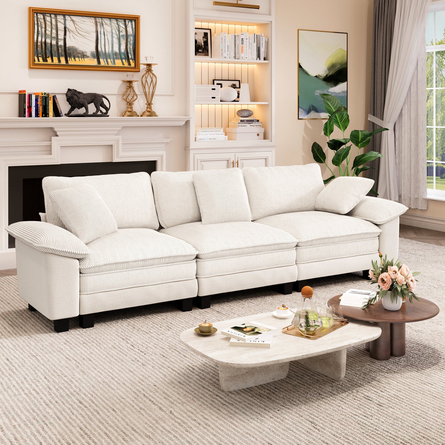 Captiva Designs 123.6" Cloud Modular Sofa, 3-Seater Deep Seat Sectional Couch for Living Room