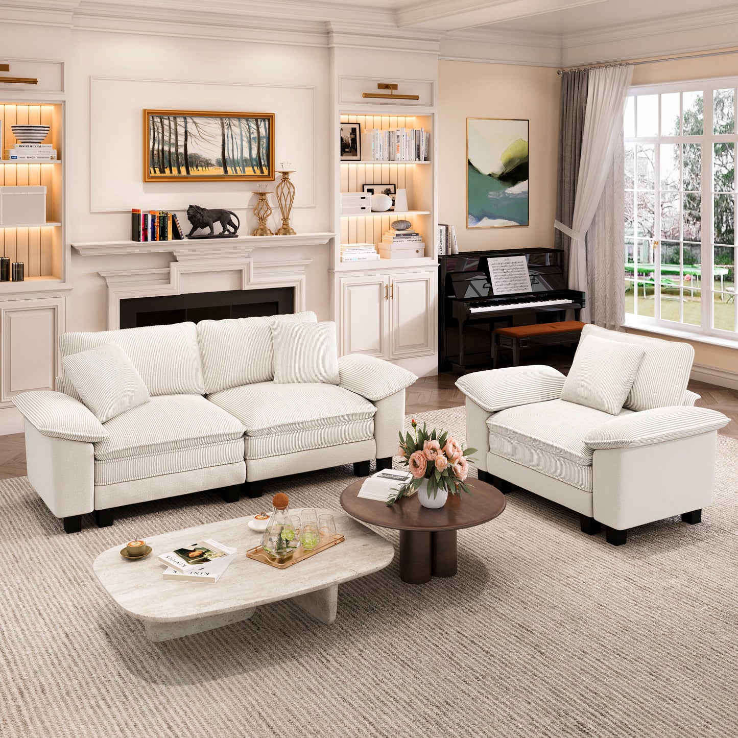 Captiva Designs 2-Piece Cloud Modular Sectional Sofa, 3-Seater Loveseat Couch for Living Room