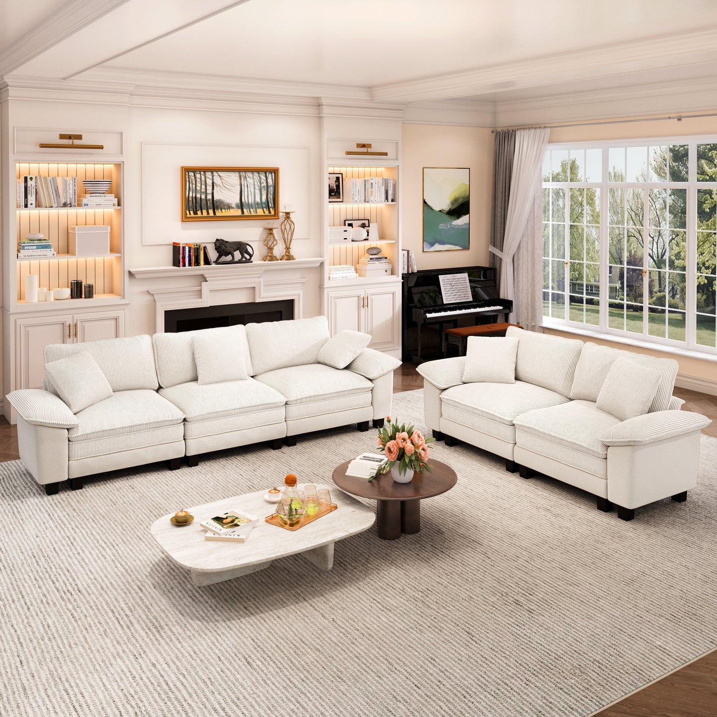 Captiva Designs 2-Piece Cloud Modular Sectional Sofa Set, 5-Seater Couch for Living Room