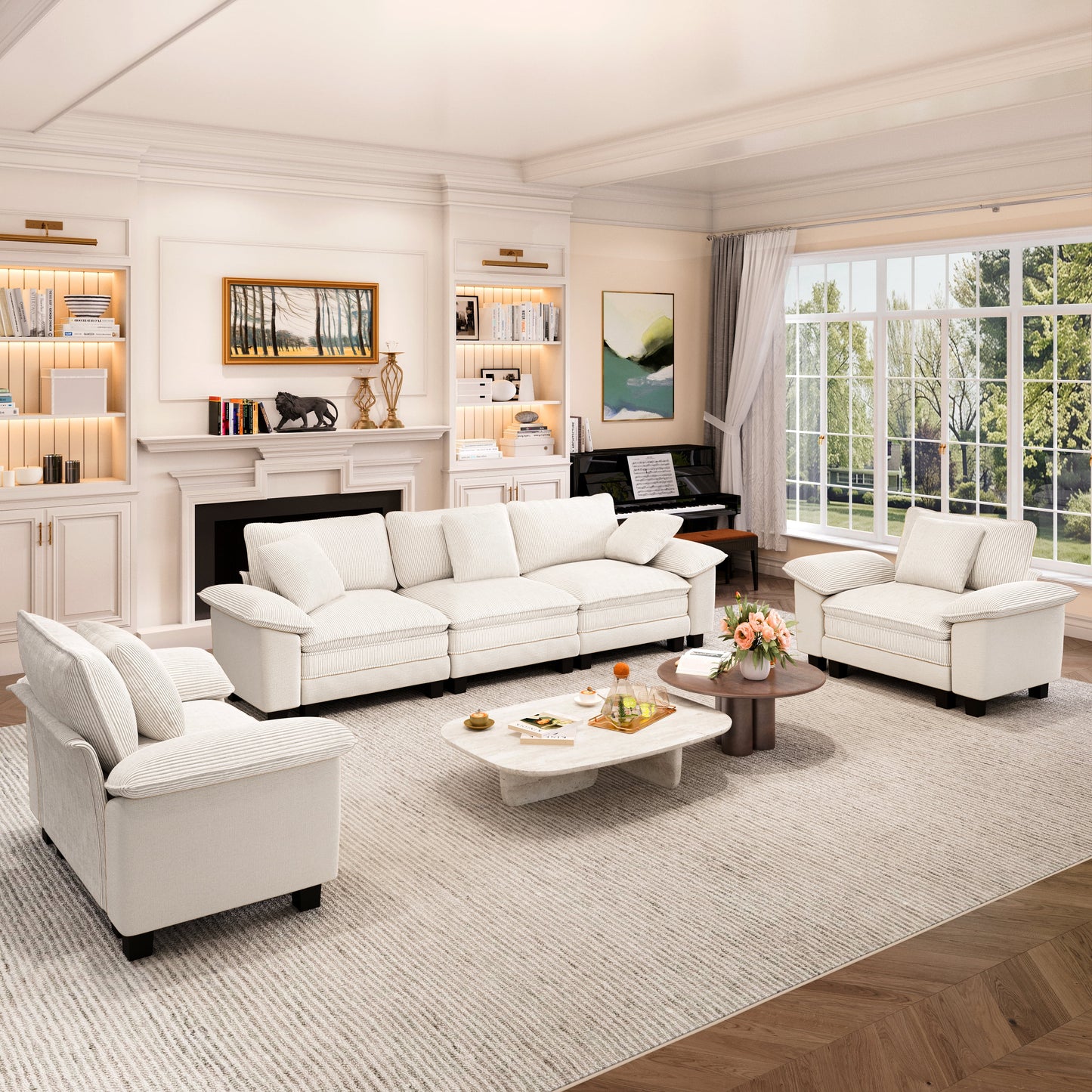 Captiva Designs Cloud Modular 3-Piece Sectional Sofa Set, 5-Seater Deep Seat Couch for Living Room