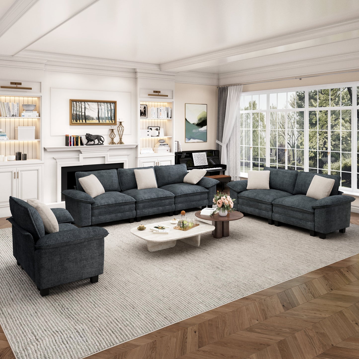 Captiva Designs Cloud Modular Sofa Set 3-Piece Sectional with Loveseat and Armchair Upholstered 6-Seater for Living Room