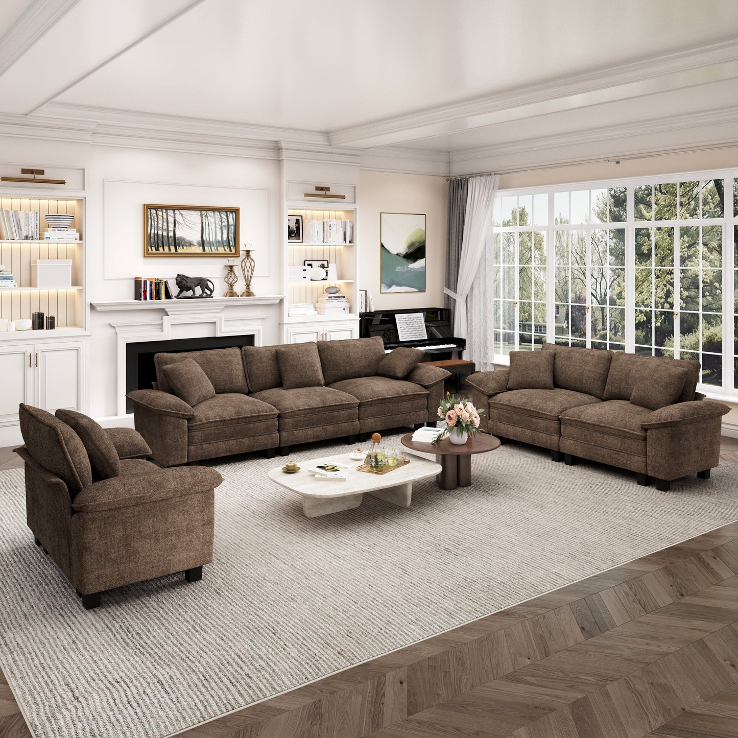 Captiva Designs Cloud Modular Sofa Set 3-Piece Sectional with Loveseat and Armchair Upholstered 6-Seater for Living Room