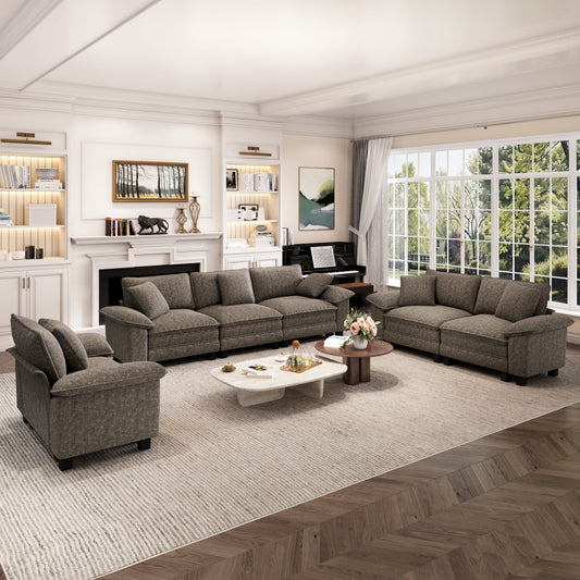 Captiva Designs Cloud Modular Sofa Set 3-Piece Sectional with Loveseat and Armchair Upholstered 6-Seater for Living Room