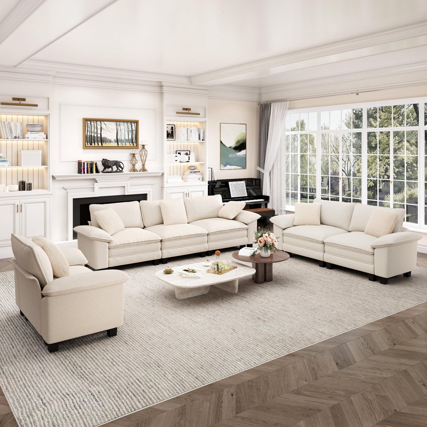 Captiva Designs Cloud Modular Sofa Set 3-Piece Sectional with Loveseat and Armchair Upholstered 6-Seater for Living Room