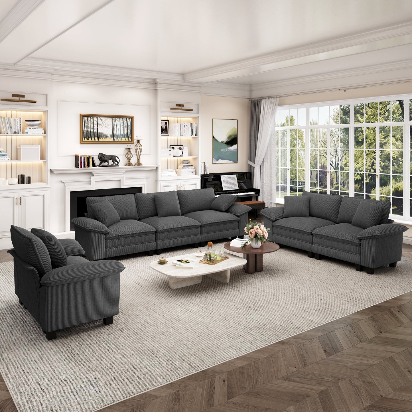 Captiva Designs Cloud Modular Sofa Set 3-Piece Sectional with Loveseat and Armchair Upholstered 6-Seater for Living Room