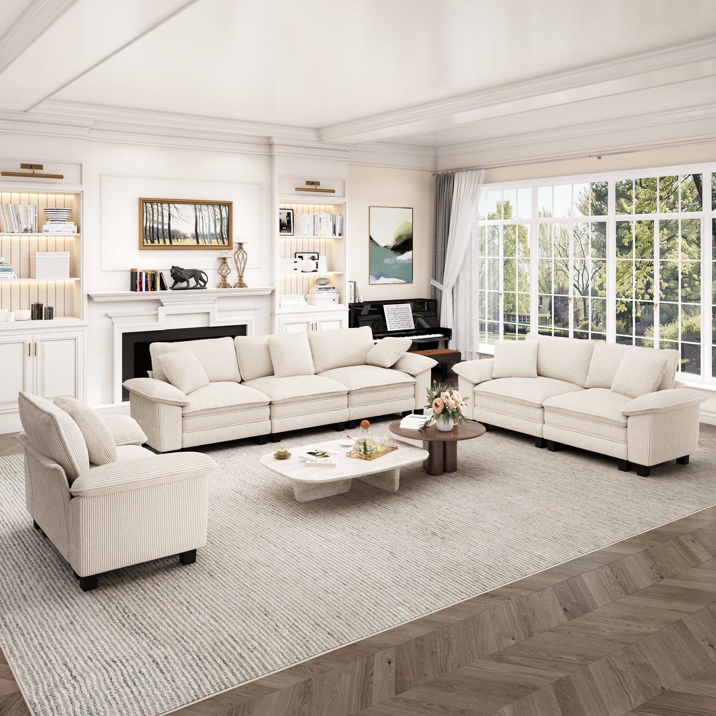 Captiva Designs Cloud Modular Sofa Set 3-Piece Sectional with Loveseat and Armchair Upholstered 6-Seater for Living Room