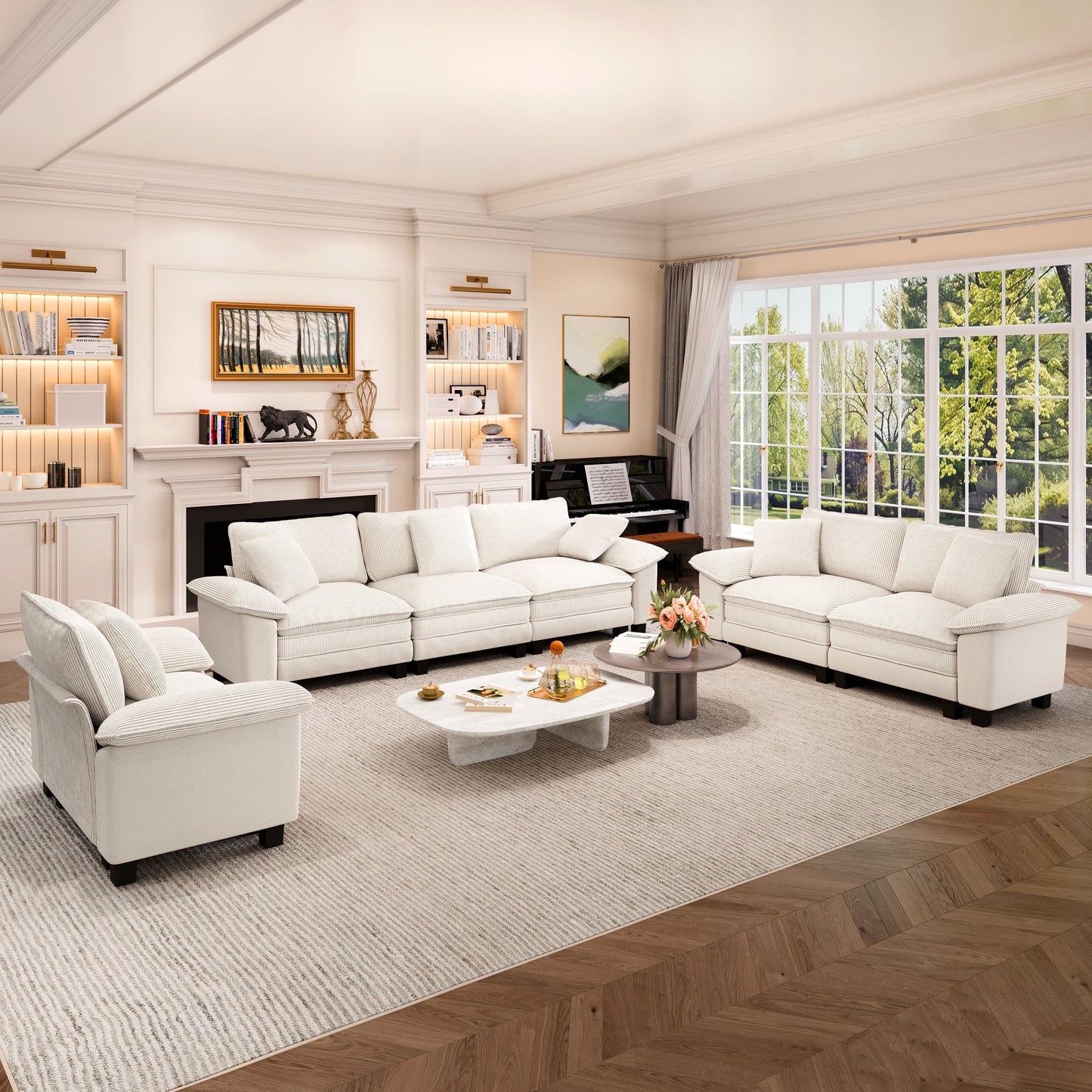 Captiva Designs Cloud Modular Sofa Set 3-Piece Sectional with Loveseat and Armchair Upholstered 6-Seater for Living Room