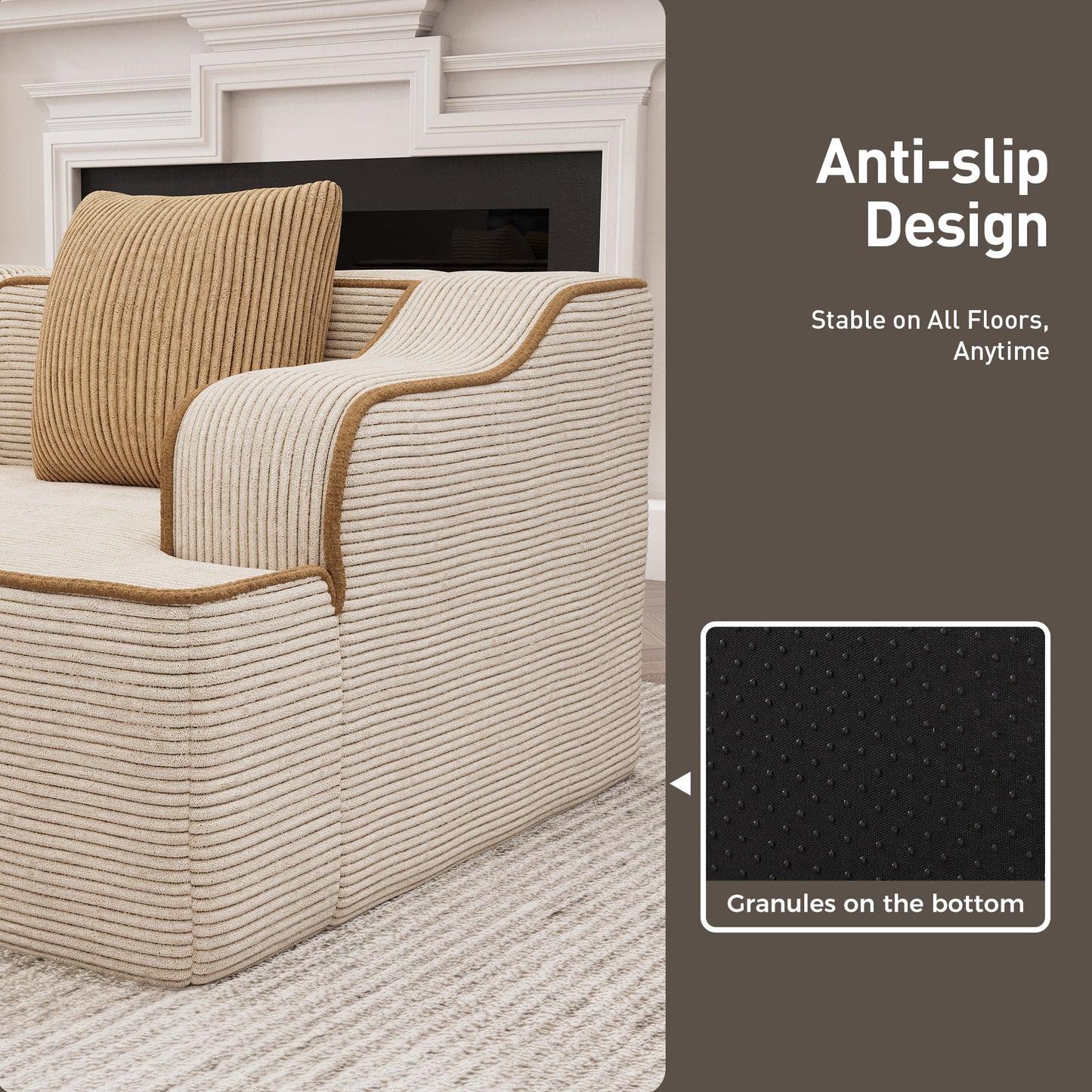 Captiva Designs 124" L-Shaped Sectional Sofa with Ottoman and 3 Pillows, 4-Seater Modular Cloud Couch for Living Room, Corduroy Fabric