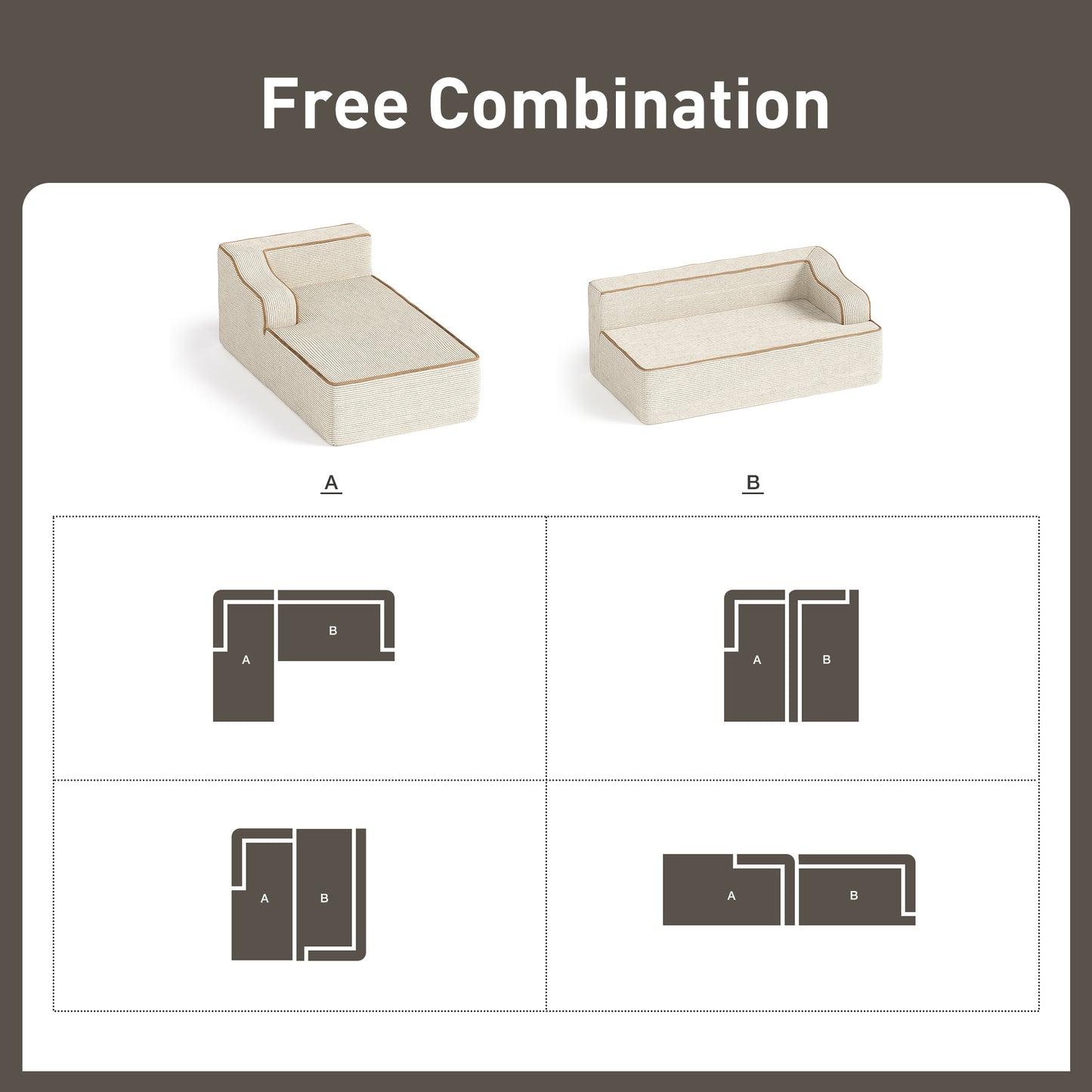 Captiva Designs 124" L-Shaped Sectional Sofa with Ottoman and 3 Pillows, 4-Seater Modular Cloud Couch for Living Room, Corduroy Fabric