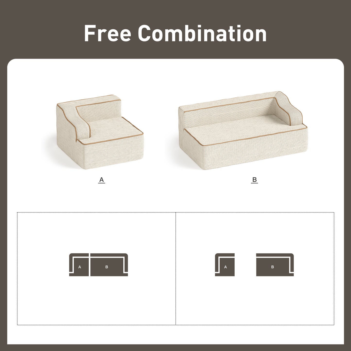 Captiva Designs 124" L-Shaped Sectional Sofa with Ottoman and 3 Pillows, 4-Seater Modular Cloud Couch for Living Room, Corduroy Fabric