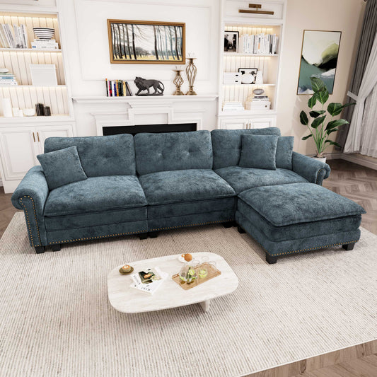 Captiva Designs Upholstered Indoor Sofa with Ottoman, Solid Wood Frame, Pocket Spring Seat & Throw Pillows