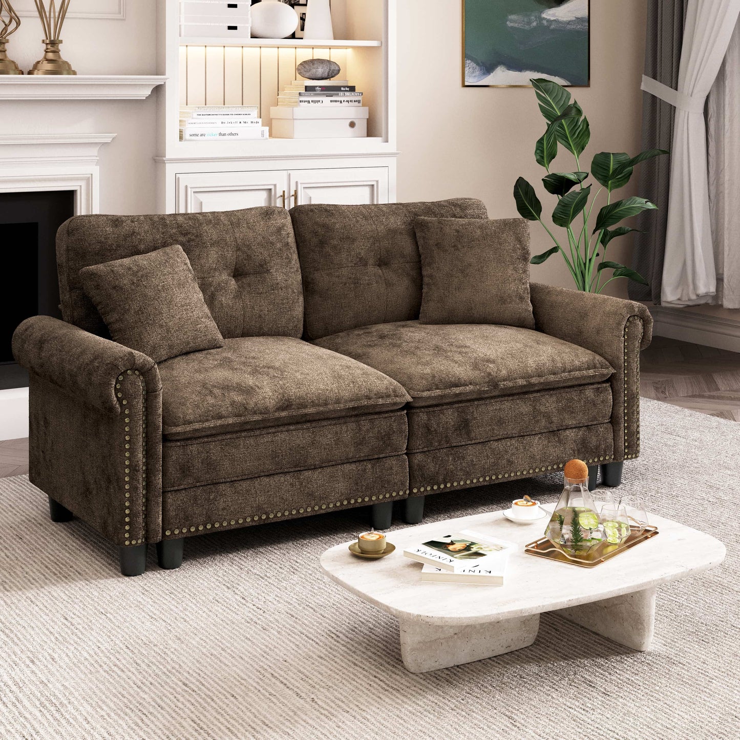 Captiva Designs Mid-Century Modern Modular Cloud Couch with Ottoman, Deep Seat Sectional Sofa with Throw Pillows