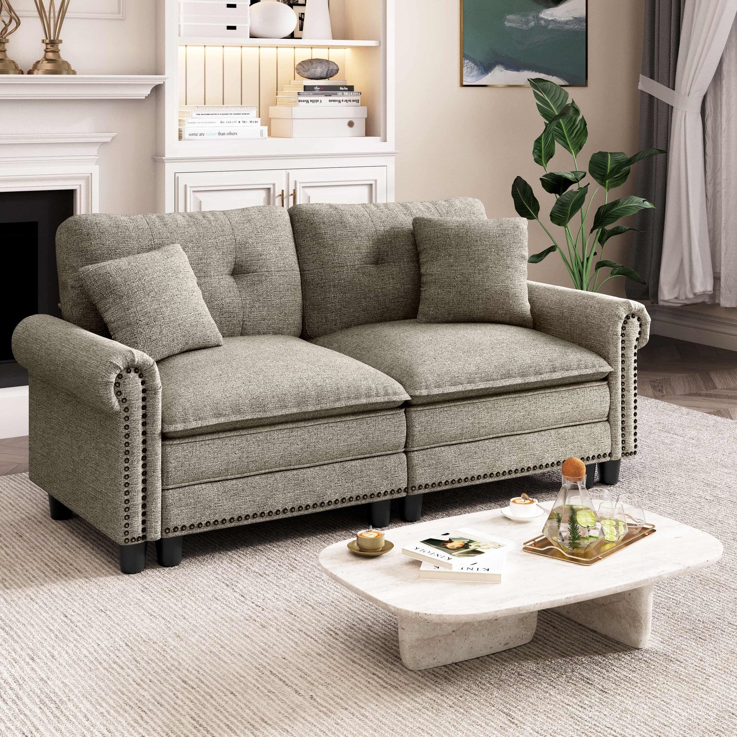 Captiva Designs Mid-Century Modern Modular Cloud Couch with Ottoman, Deep Seat Sectional Sofa with Throw Pillows