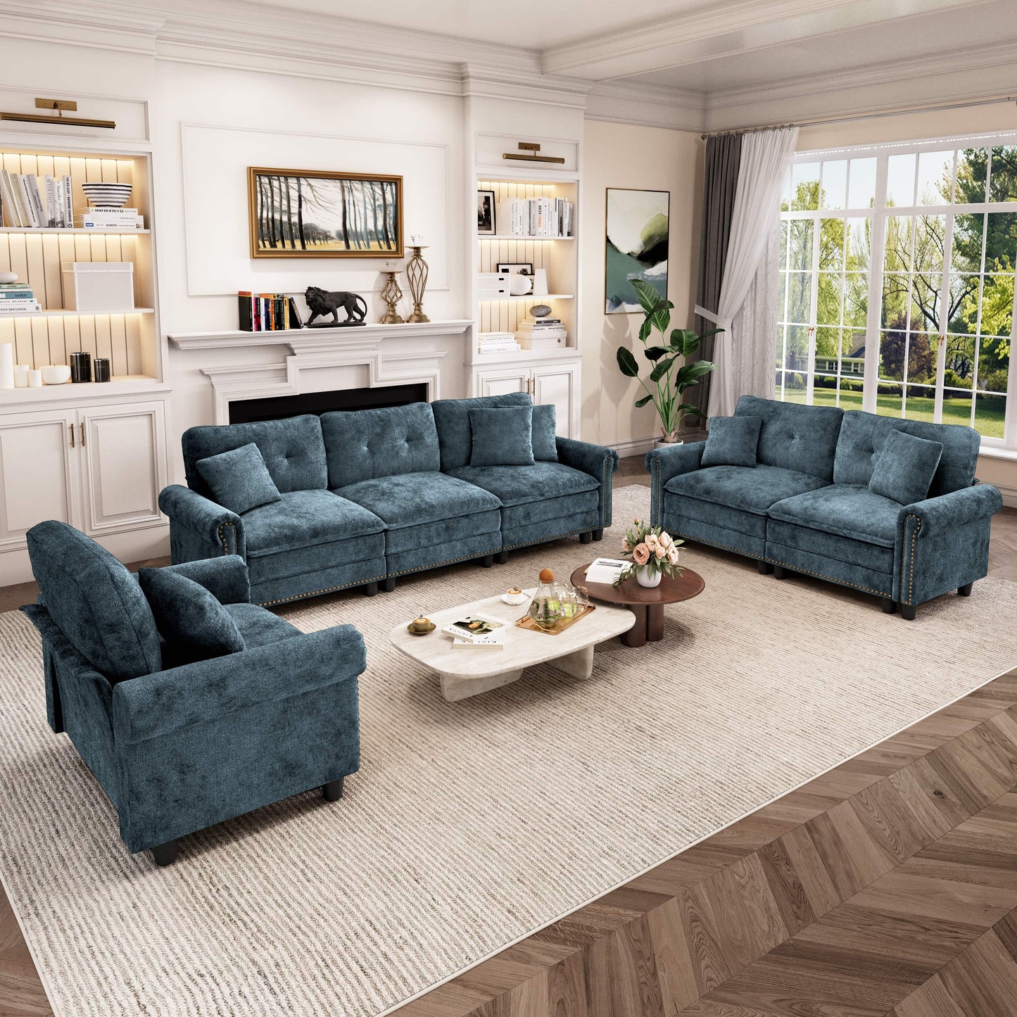 Captiva Designs 3-Piece Modular Cloud Sectional Sofa, Oversized Deep Seat Couch with Throw Pillows, 5-7 Seater