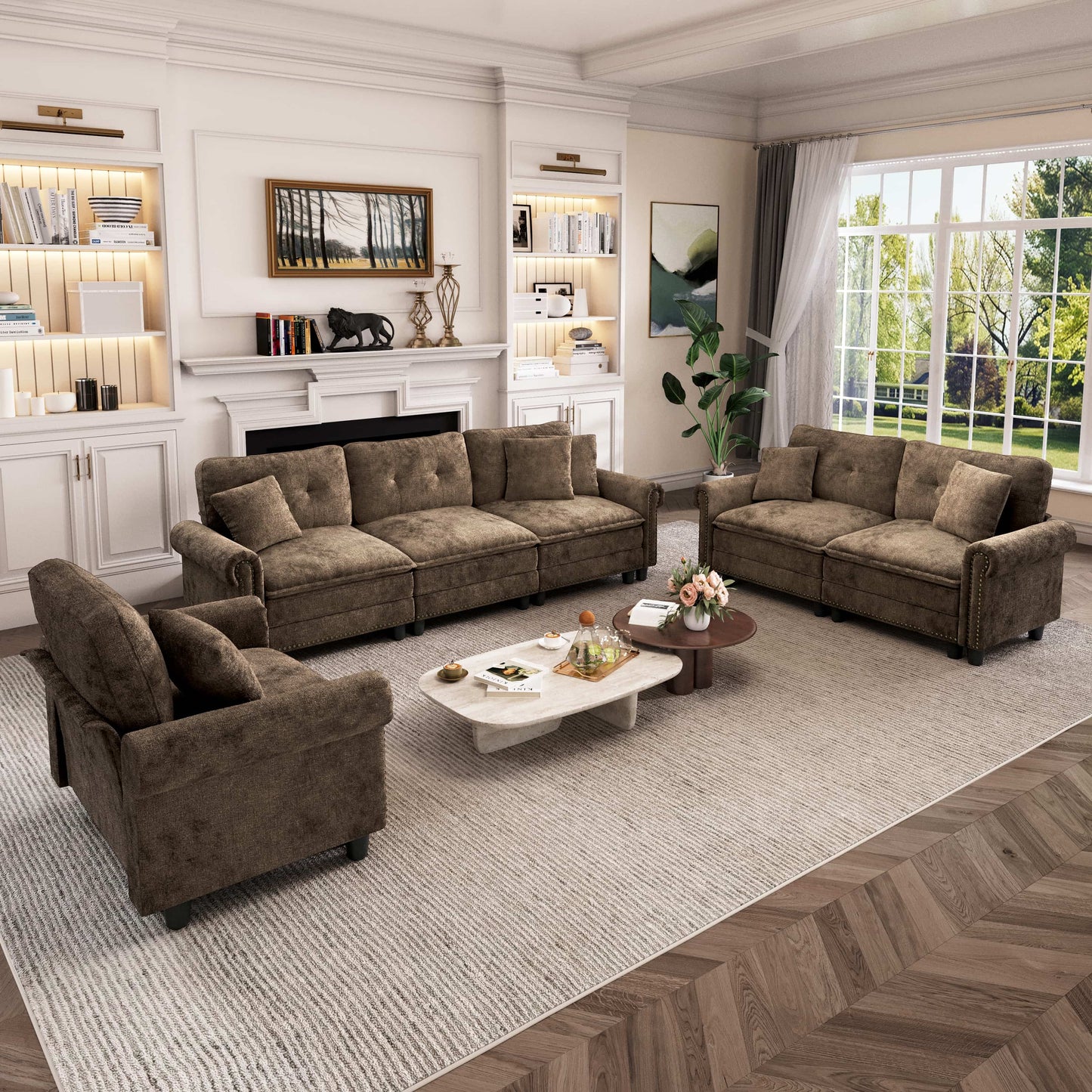 Captiva Designs 3-Piece Modular Cloud Sectional Sofa, Oversized Deep Seat Couch with Throw Pillows, 5-7 Seater