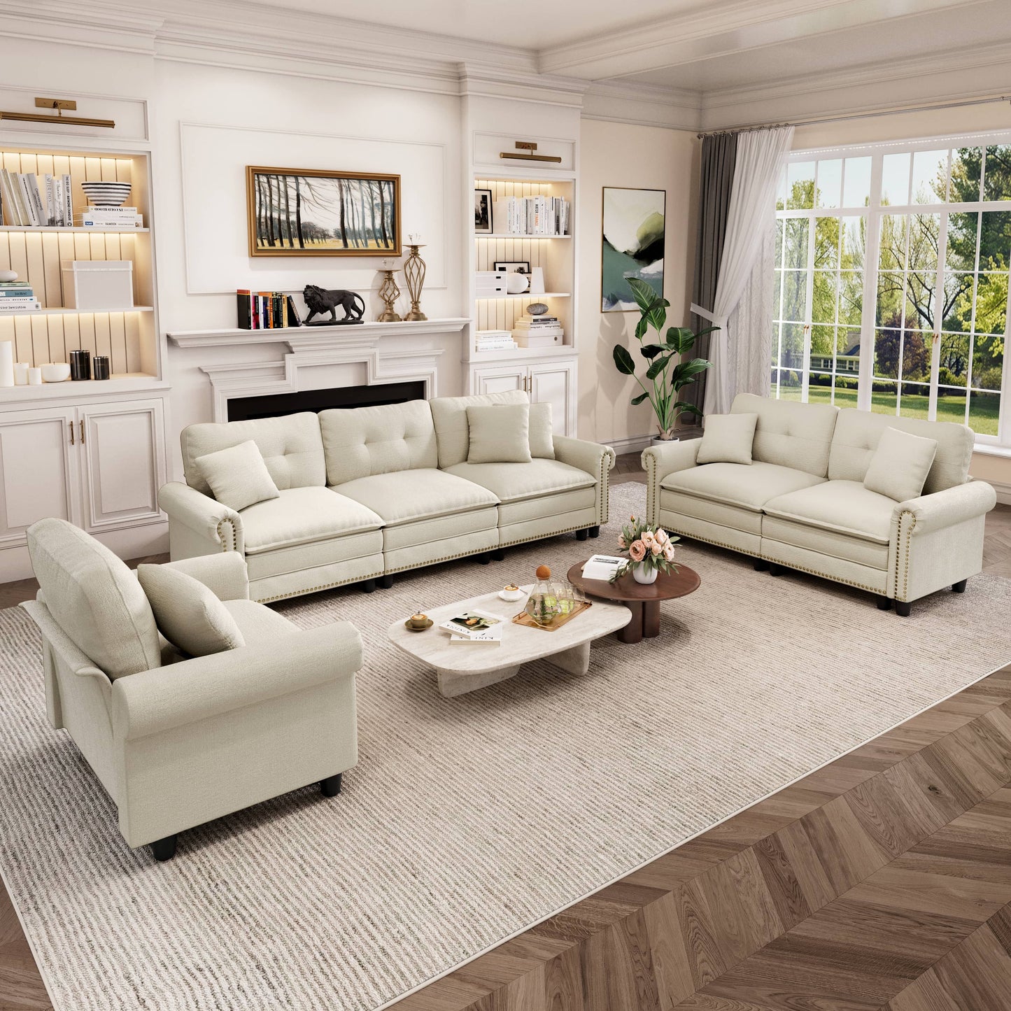 Captiva Designs 3-Piece Modular Cloud Sectional Sofa, Oversized Deep Seat Couch with Throw Pillows, 5-7 Seater