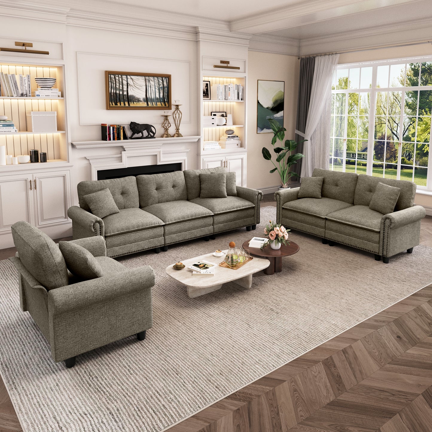 Captiva Designs 3-Piece Modular Cloud Sectional Sofa, Oversized Deep Seat Couch with Throw Pillows, 5-7 Seater