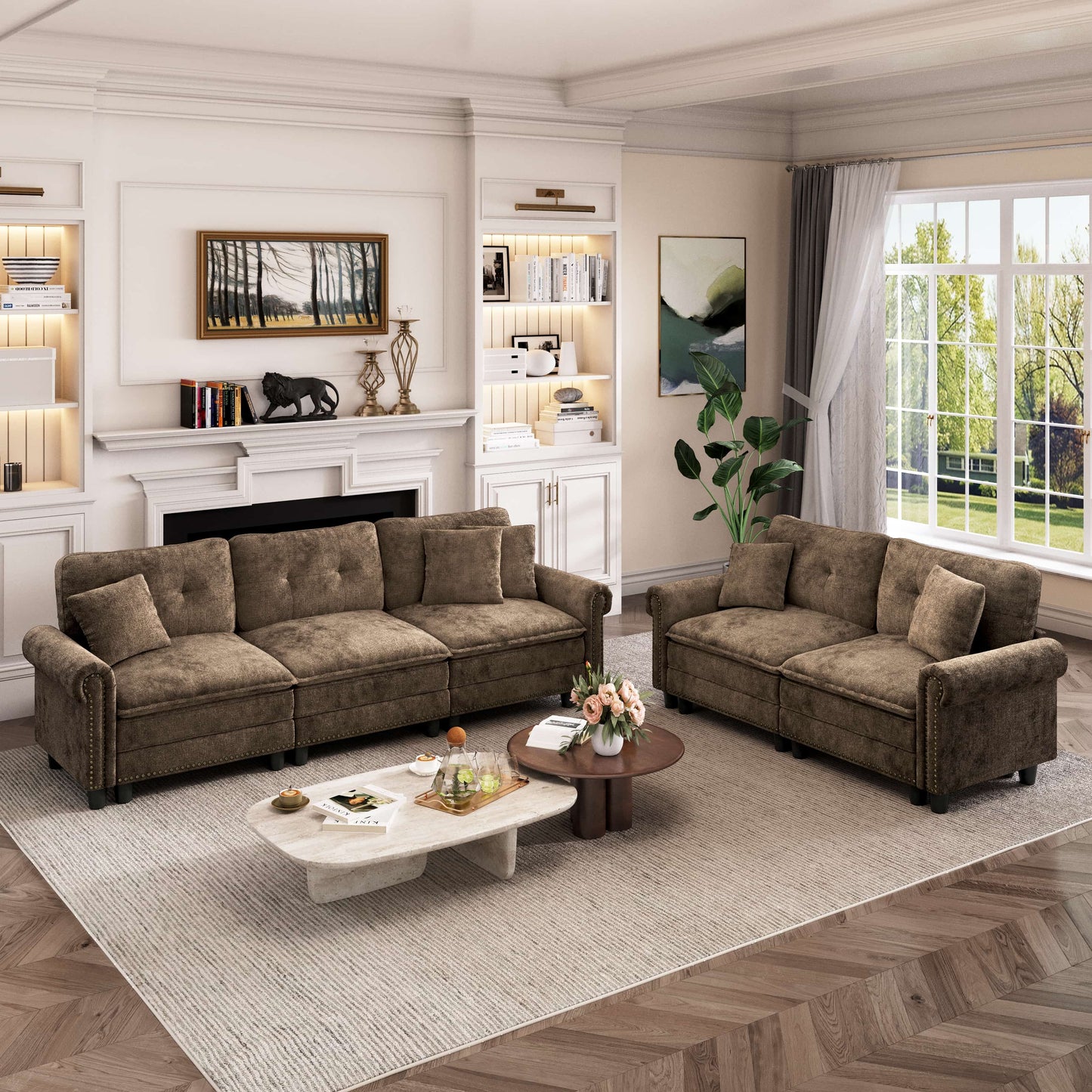 Captiva Designs Mid-Century Modern Modular Cloud Couch with Ottoman, Deep Seat Sectional Sofa with Throw Pillows