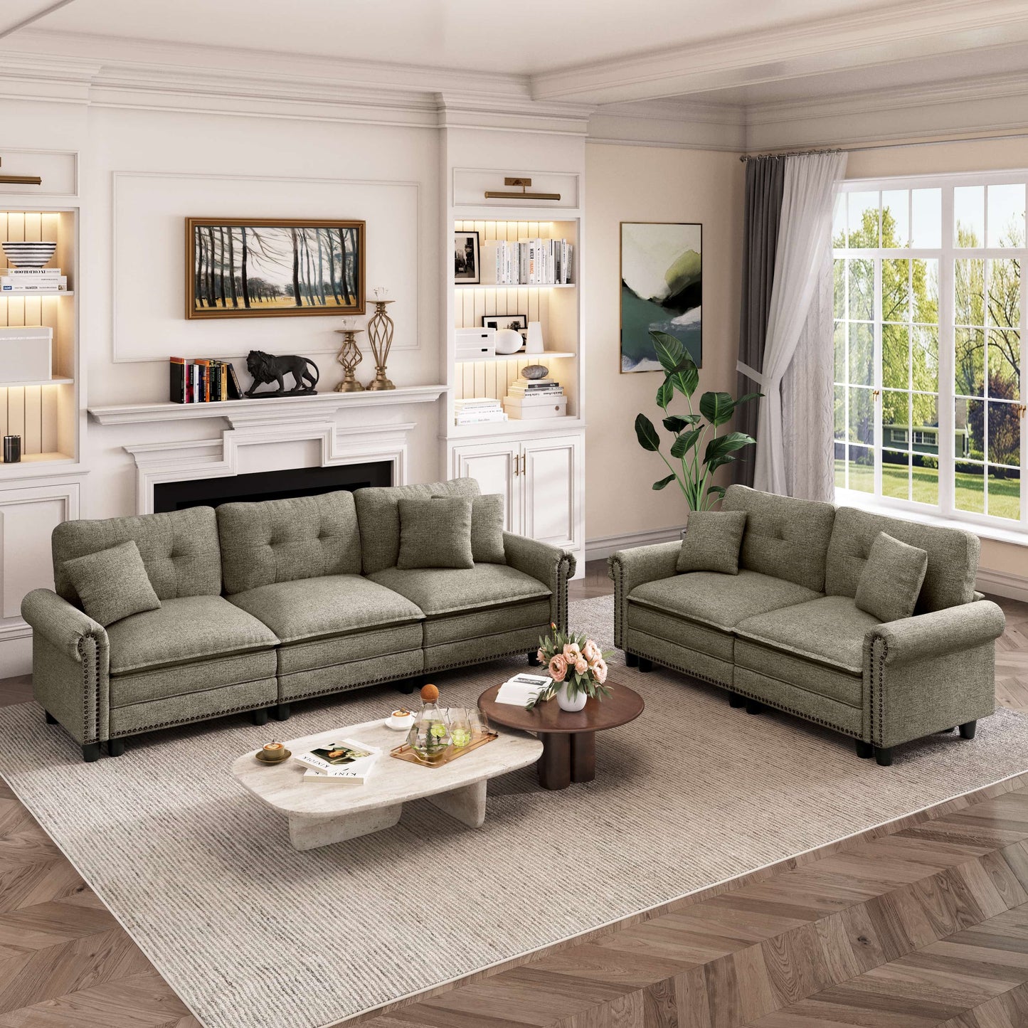 Captiva Designs Mid-Century Modern Modular Cloud Couch with Ottoman, Deep Seat Sectional Sofa with Throw Pillows