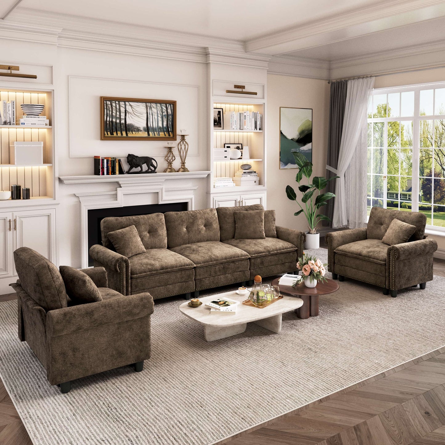 Captiva Designs 3-Piece Modular Cloud Sectional Sofa, Oversized Deep Seat Couch with Throw Pillows, 5-7 Seater