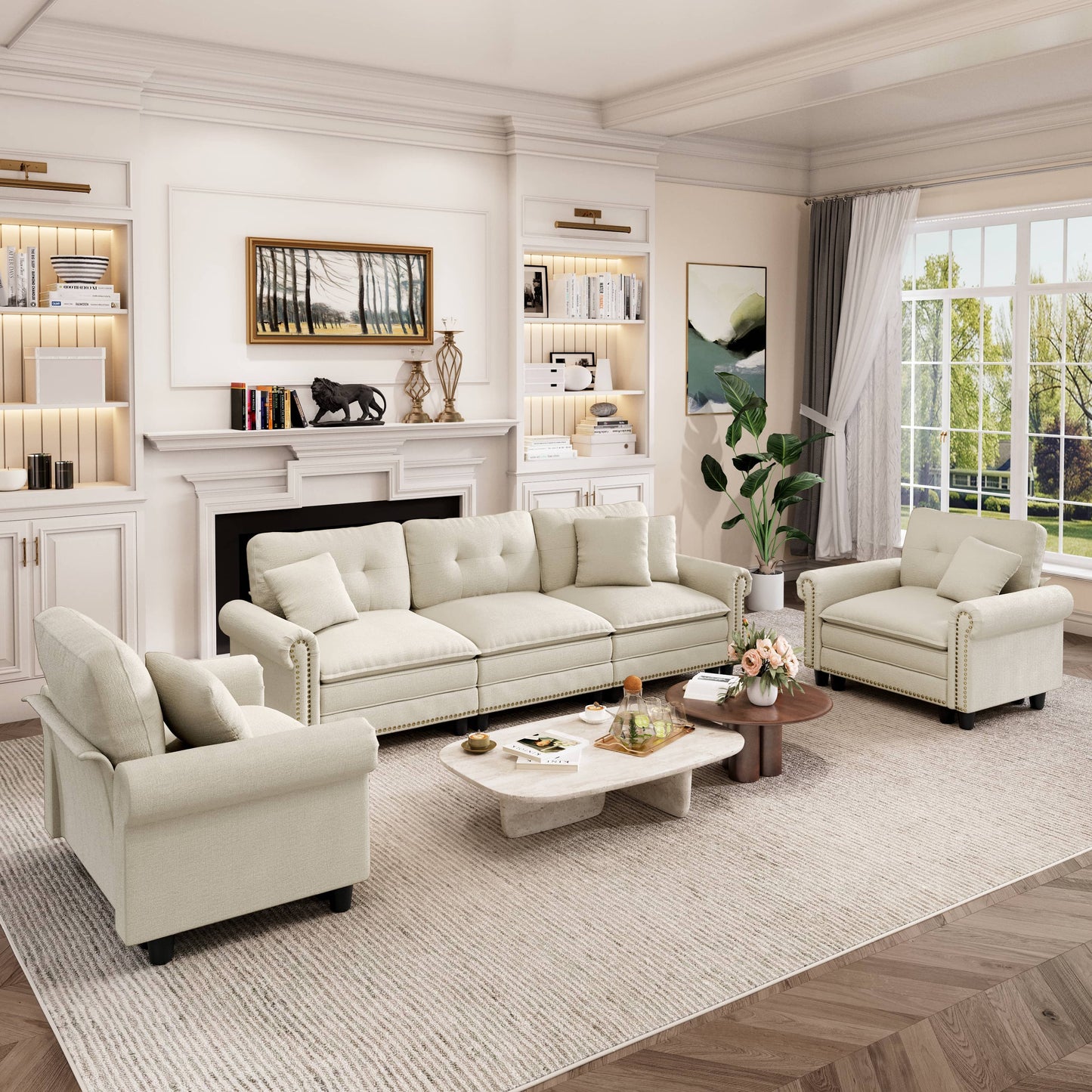 Captiva Designs 3-Piece Modular Cloud Sectional Sofa, Oversized Deep Seat Couch with Throw Pillows, 5-7 Seater