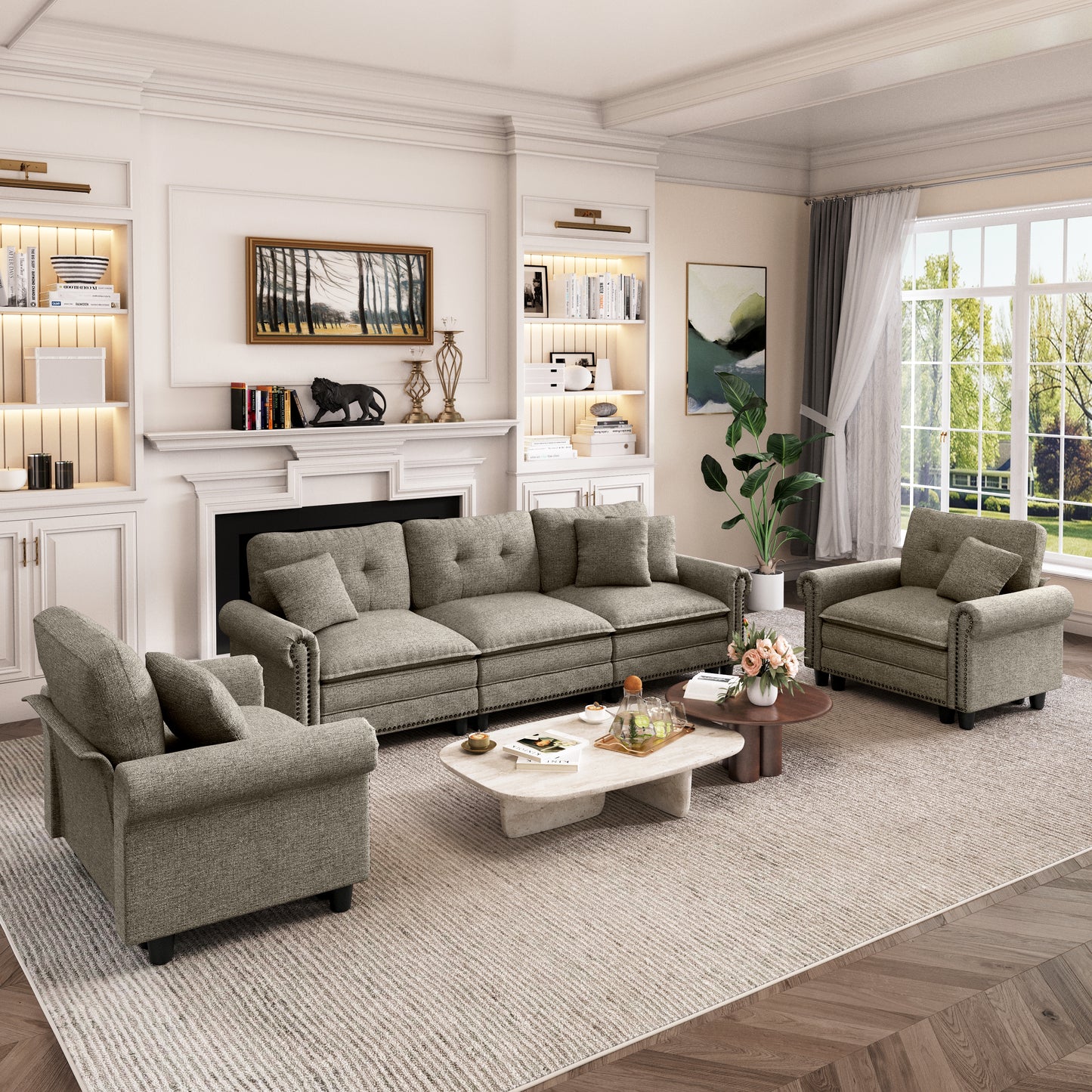 Captiva Designs 3-Piece Modular Cloud Sectional Sofa, Oversized Deep Seat Couch with Throw Pillows, 5-7 Seater