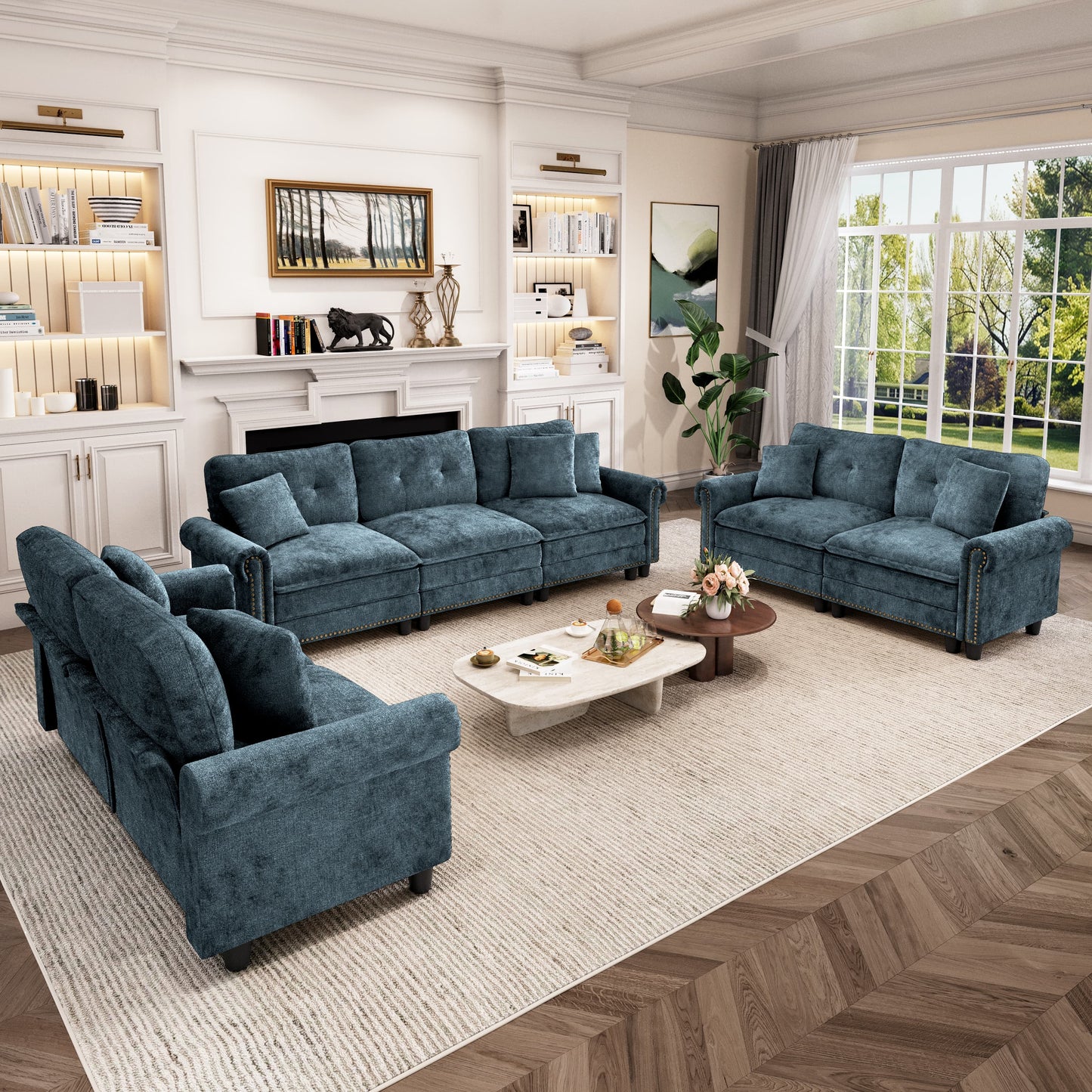 Captiva Designs 3-Piece Modular Cloud Sectional Sofa, Oversized Deep Seat Couch with Throw Pillows, 5-7 Seater