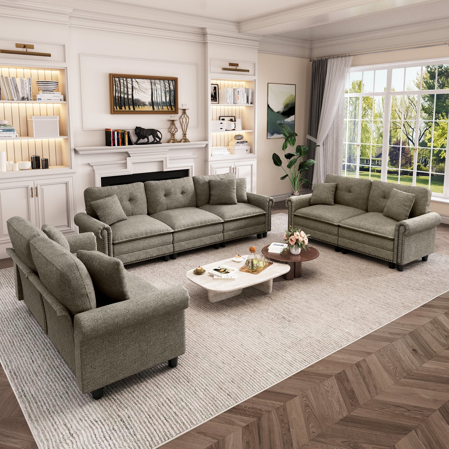 Captiva Designs 3-Piece Modular Cloud Sectional Sofa, Oversized Deep Seat Couch with Throw Pillows, 5-7 Seater