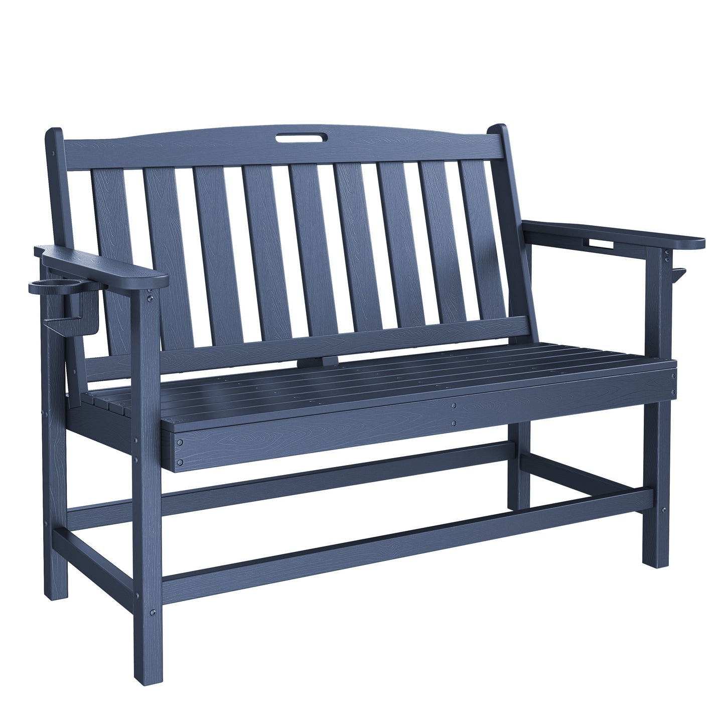 Captiva Designs HDPE Outdoor Bench with Cup Holders, Weather-Resistant 2-Person Patio Bench, 700 lb Capacity, Garden & Porch Seating