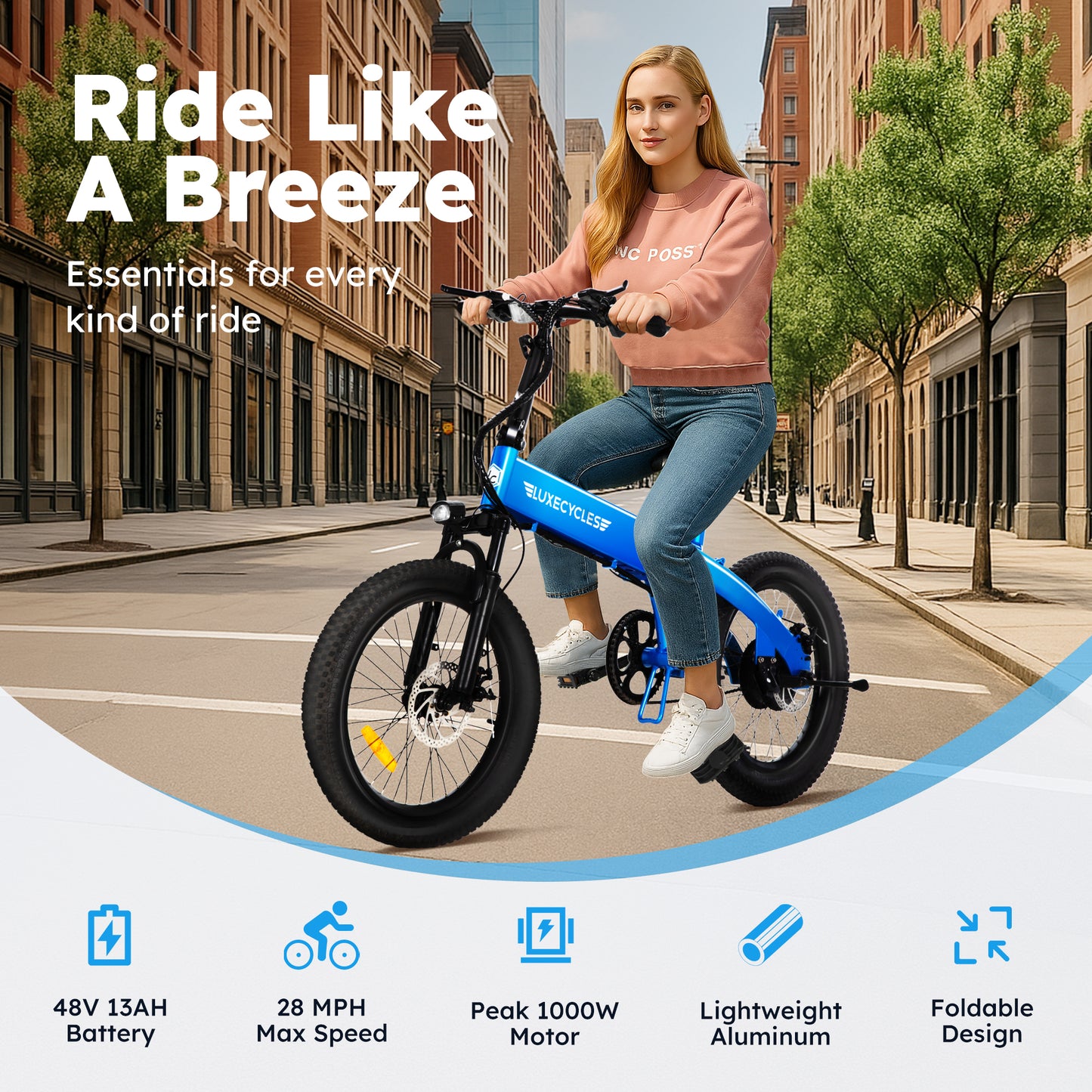 Captiva Designs Folding Bike for Adults, 20" Fat Tire bike, Up to 28Mph & 50 Miles, Bicycle for Commuting, Beach, Snow, Mountain