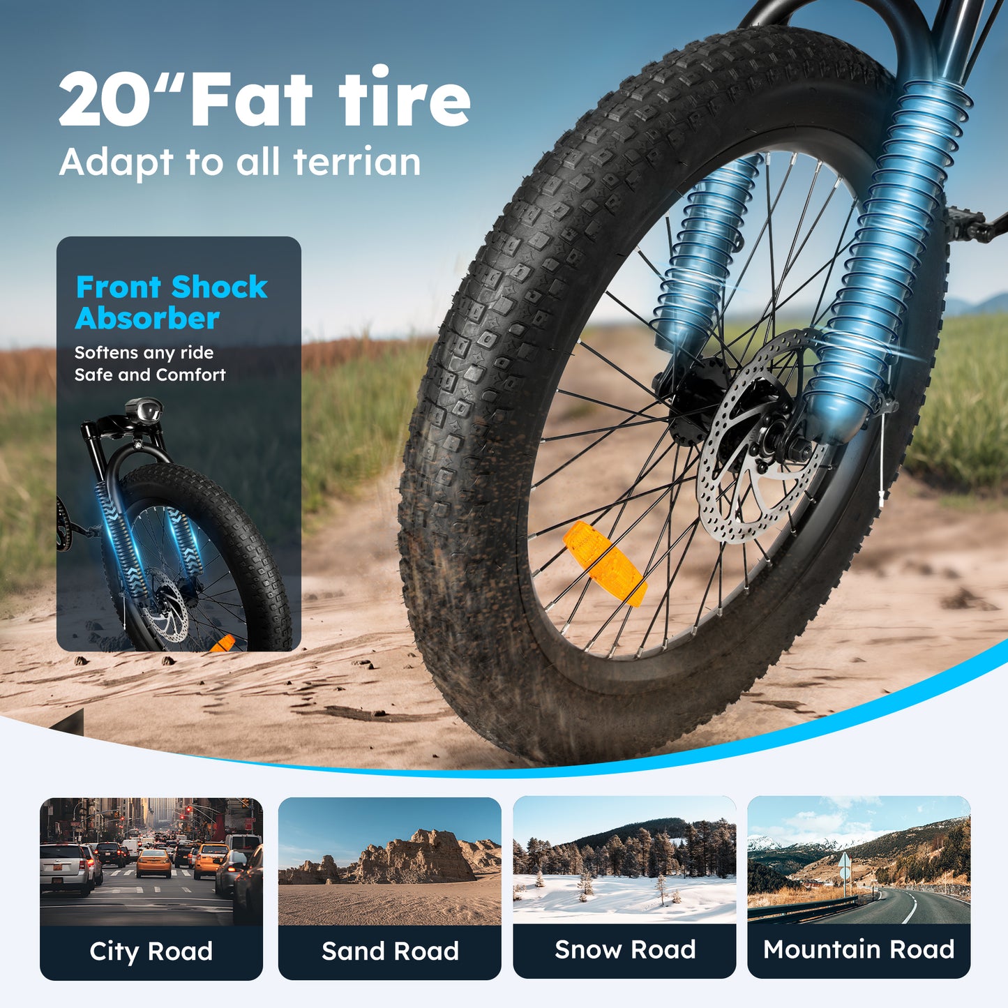 Captiva Designs Folding Bike for Adults, 20" Fat Tire bike, Up to 28Mph & 50 Miles, Bicycle for Commuting, Beach, Snow, Mountain