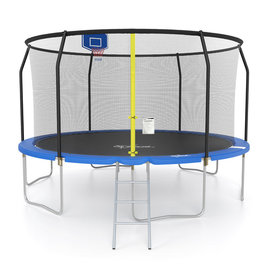 Captiva Designs Trampoline with Basketball Hoop, 14FT/15FT ASTM Approved Outdoor Trampoline with Safety Net & Ladder