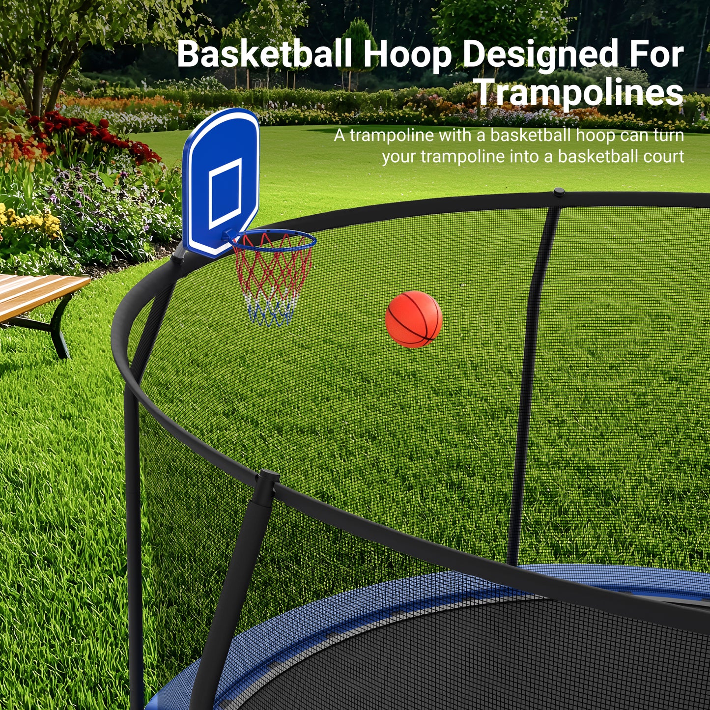 Captiva Designs Trampoline with Basketball Hoop, 14FT/15FT ASTM Approved Outdoor Trampoline with Safety Net & Ladder