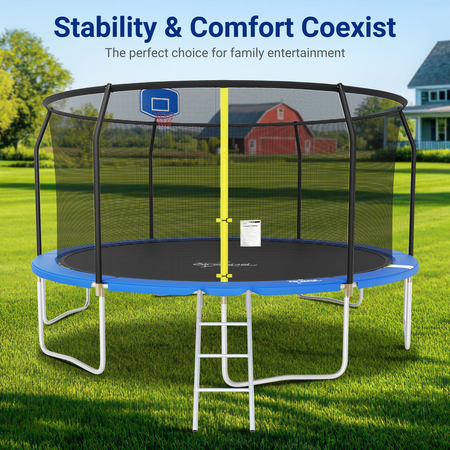 Captiva Designs Trampoline with Basketball Hoop, 14FT/15FT ASTM Approved Outdoor Trampoline with Safety Net & Ladder