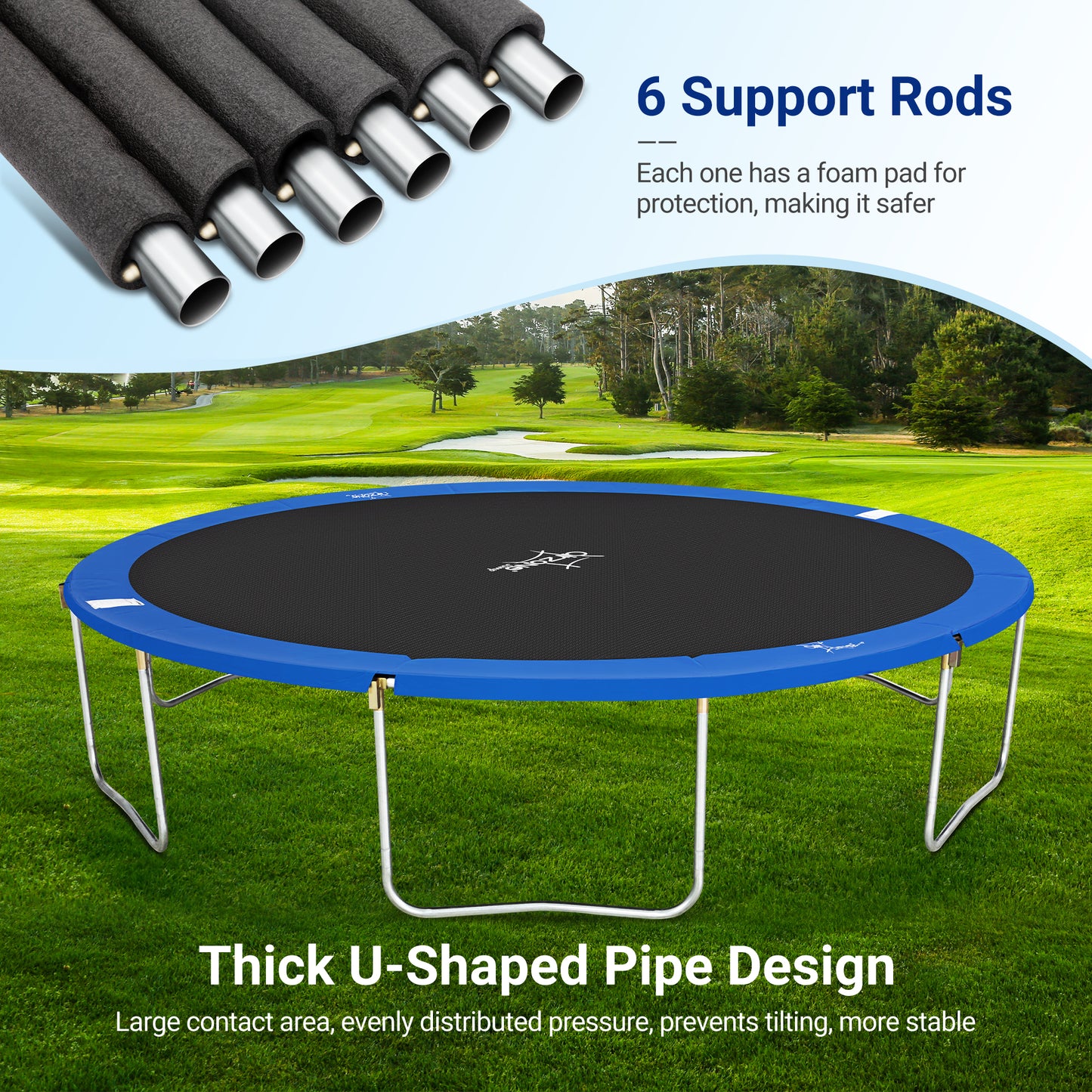 Captiva Designs Trampoline with Basketball Hoop, 14FT/15FT ASTM Approved Outdoor Trampoline with Safety Net & Ladder