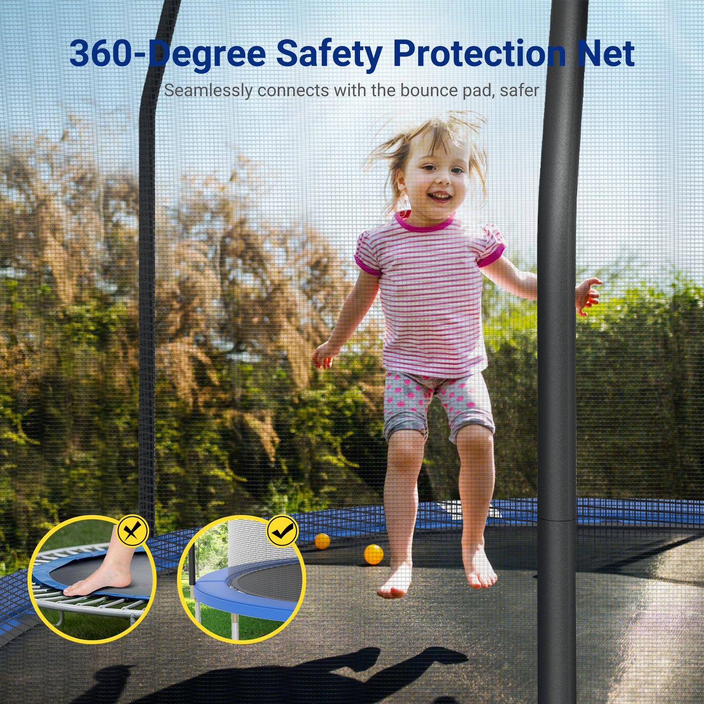 Captiva Designs Trampoline with Basketball Hoop, 14FT/15FT ASTM Approved Outdoor Trampoline with Safety Net & Ladder