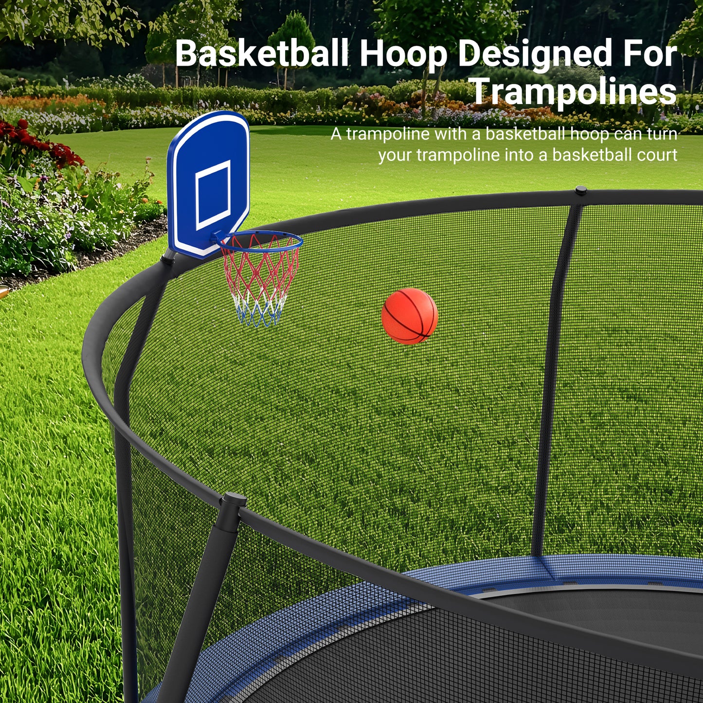 Captiva Designs Trampoline with Basketball Hoop, 14FT/15FT ASTM Approved Outdoor Trampoline with Safety Net & Ladder