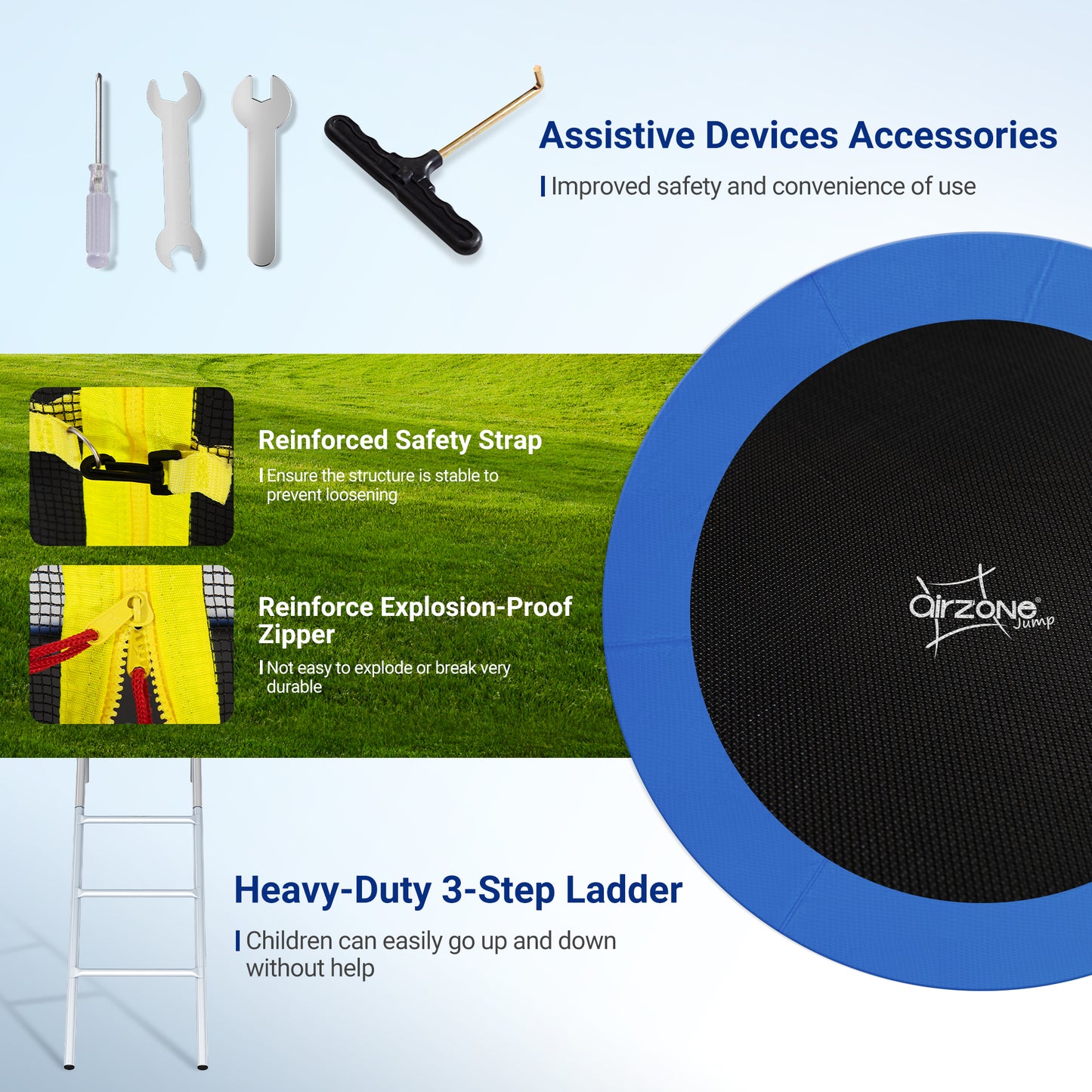 Captiva Designs Trampoline with Basketball Hoop, 14FT/15FT ASTM Approved Outdoor Trampoline with Safety Net & Ladder