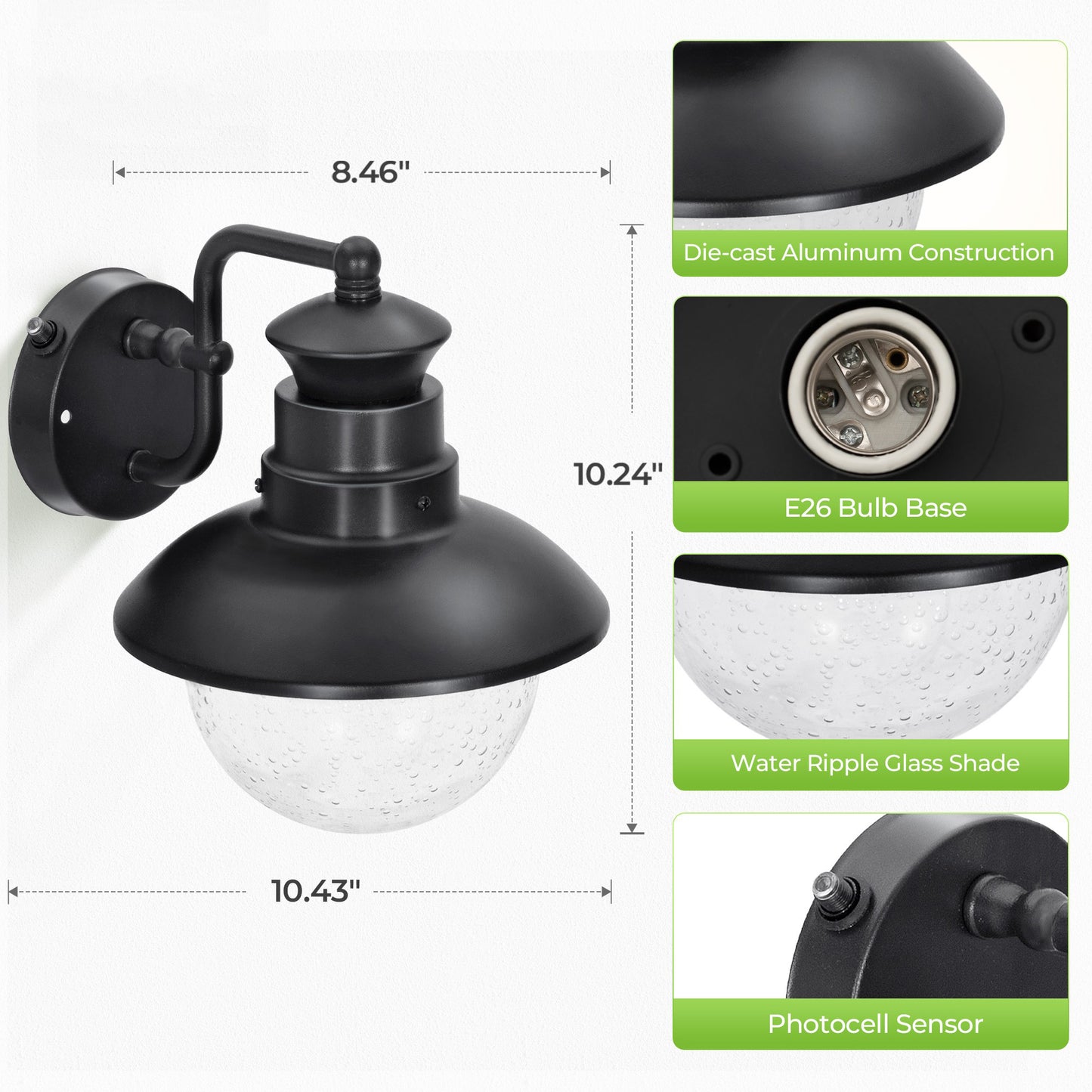 Captiva Designs Outdoor Wall Lights with Dusk to Dawn Sensor, Exterior Wall Sconce Fixtures, 2-Pack for Front Door