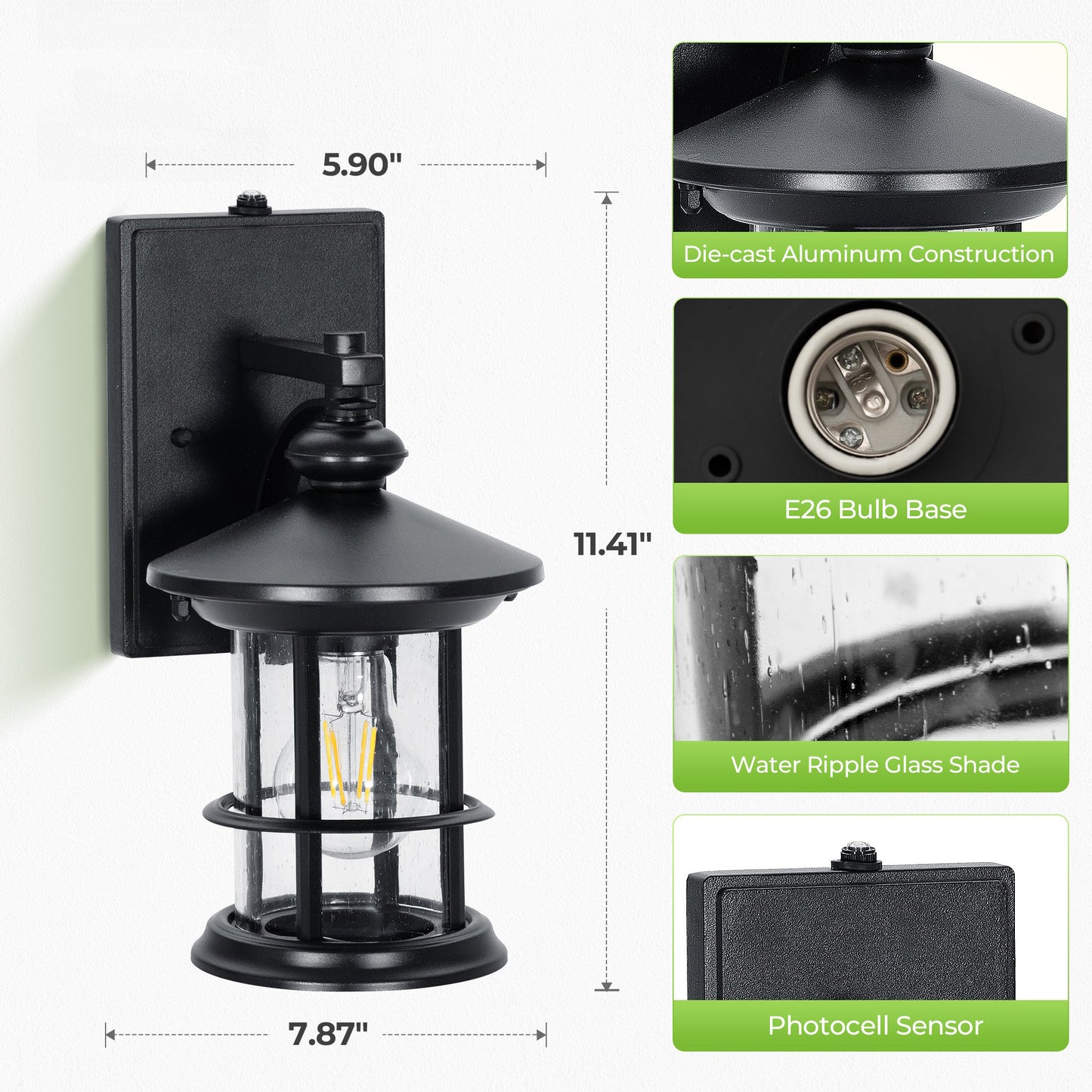 Captiva Designs Outdoor Wall Lights with Dusk to Dawn Sensor, Exterior Wall Sconce Fixtures, 2-Pack for Front Door