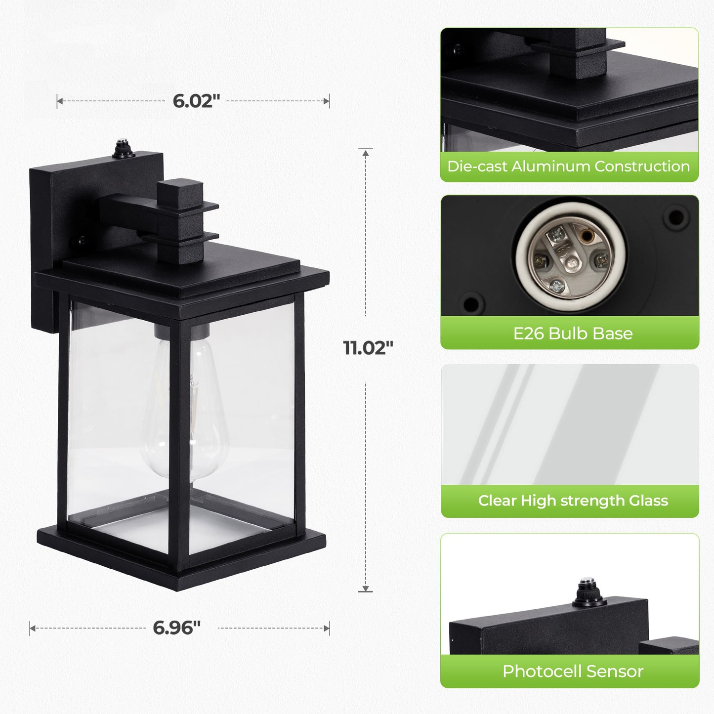 Captiva Designs Outdoor Wall Lights with Dusk to Dawn Sensor, Exterior Wall Sconce Fixtures, 2-Pack for Front Door