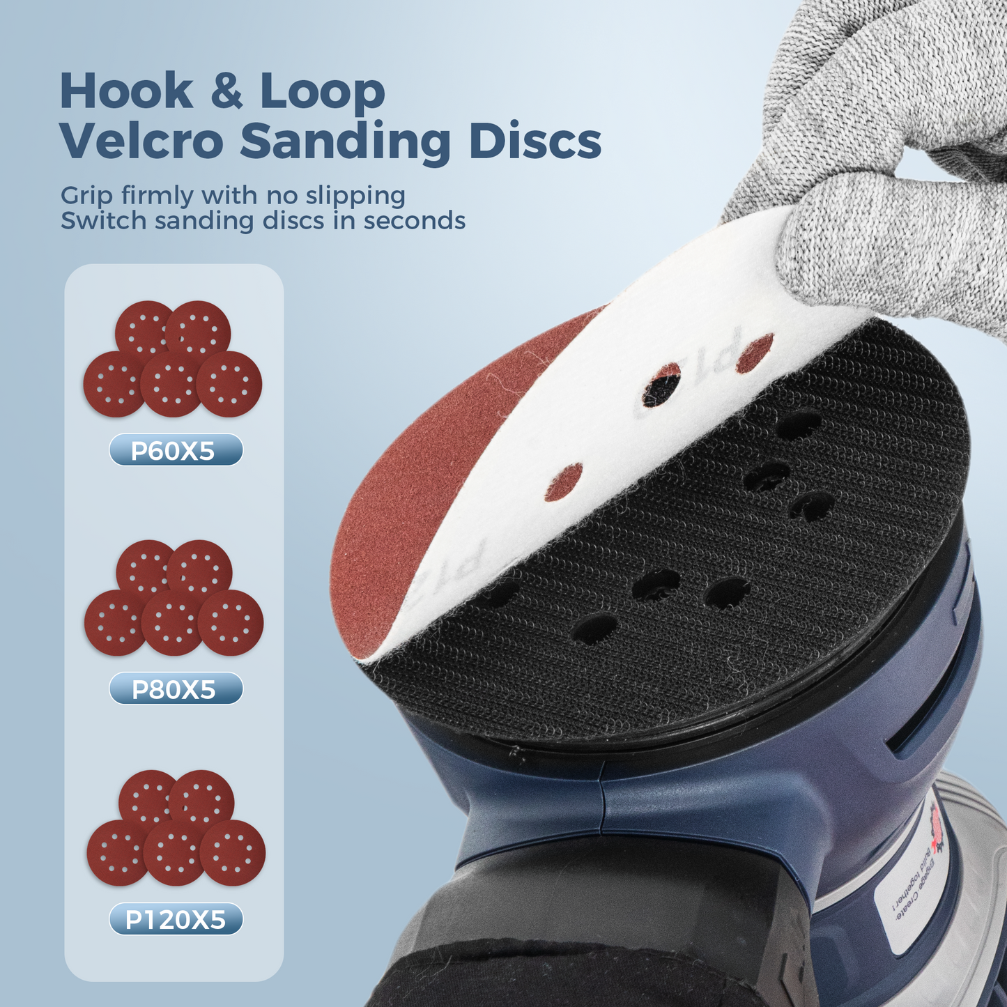 Captiva Designs 5-Inch Random Orbital Sander, 3.0AMP Palm Sander, 6 Speeds, 13,000RPM, 15PCS Sandpapers, ZeroDust Collection