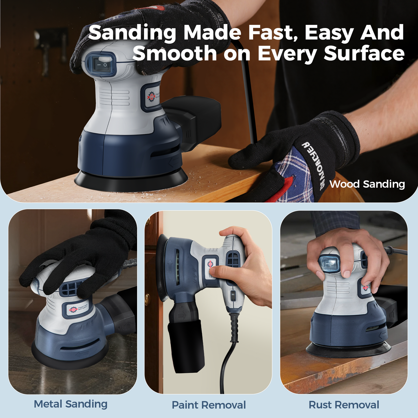 Captiva Designs 5-Inch Random Orbital Sander, 3.0AMP Palm Sander, 6 Speeds, 13,000RPM, 15PCS Sandpapers, ZeroDust Collection